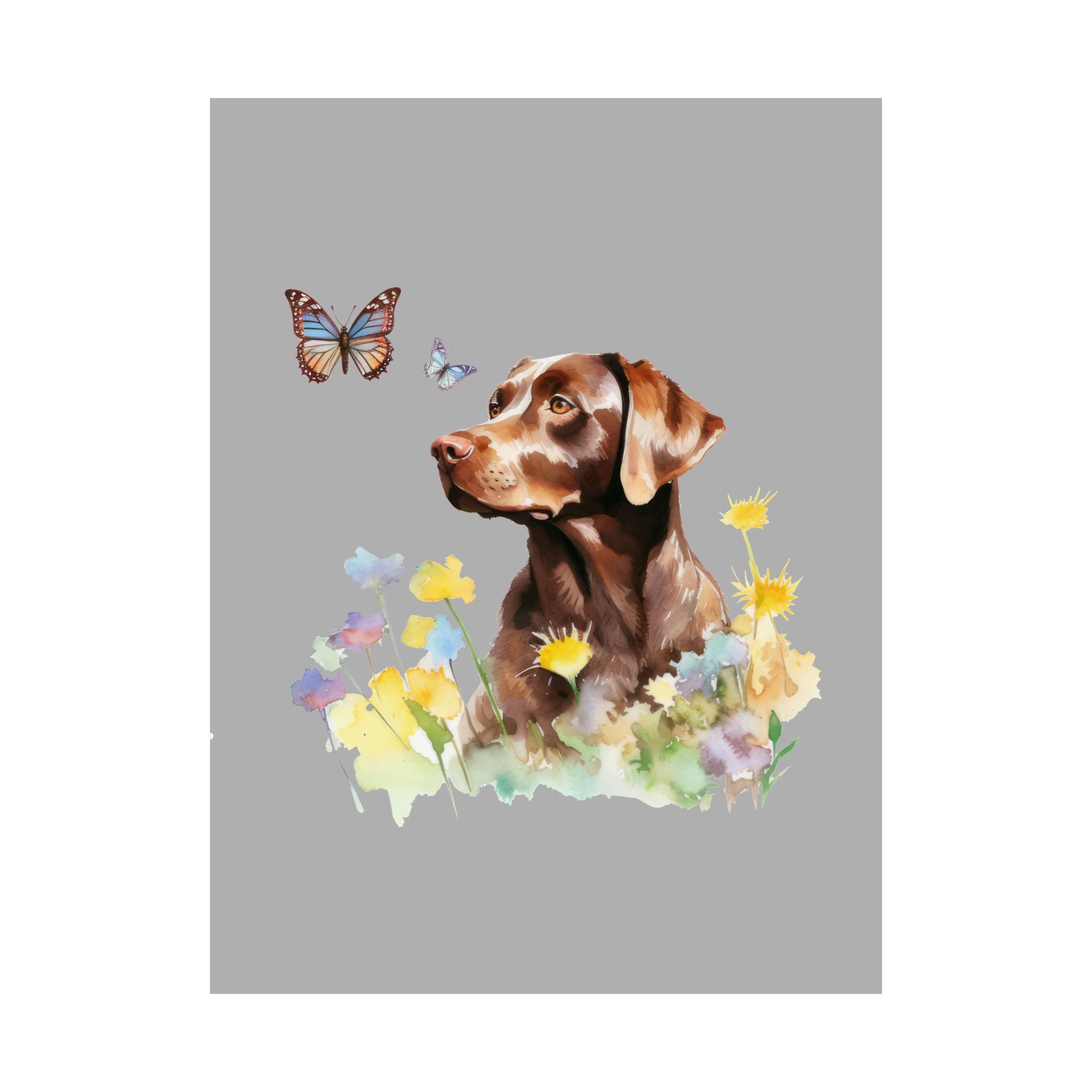 Copy of Charming Brown Dog with Butterflies and Flowers  Matte Vertical Posters