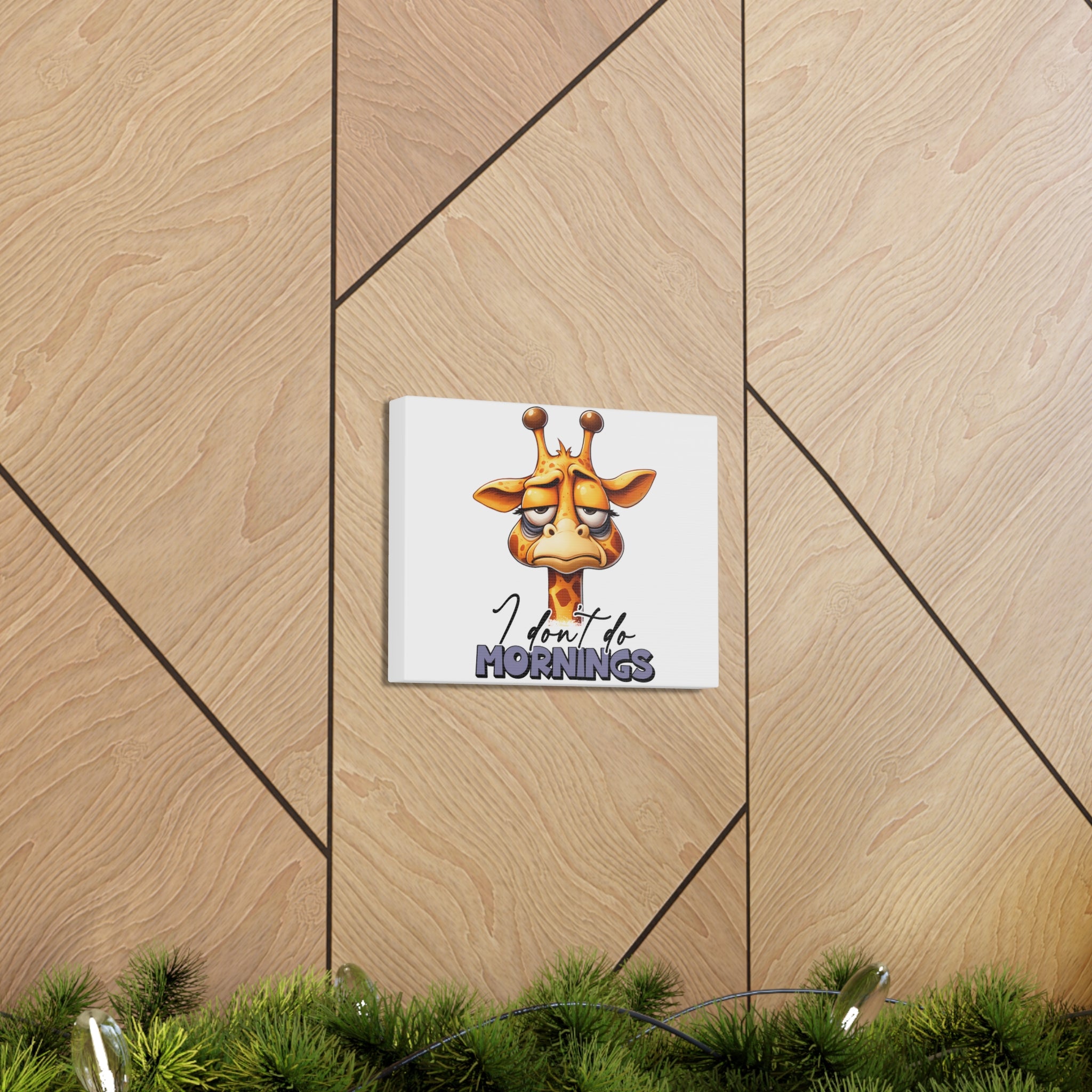 Funny Giraffe Wall Art, "I Don't Do Mornings" Quote Canvas Gallery Wraps