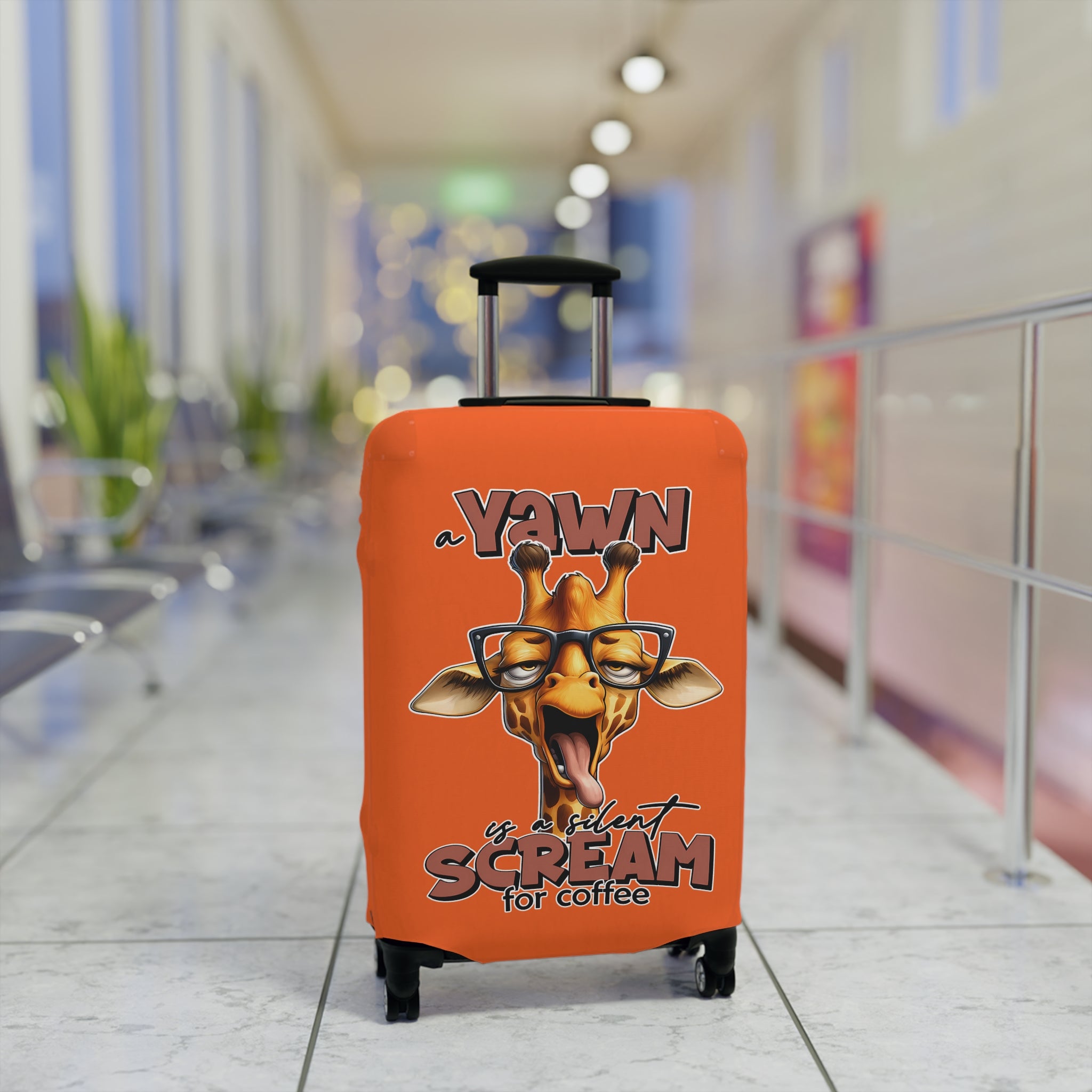 Funny Giraffe Luggage Cover, A Yawn Is A Silent Scream For Coffee, Animal Lover Coffee Luggage Cover, Cute Giraffe Design, Unique Luggage Cover, Humor Gift Luggage Cover