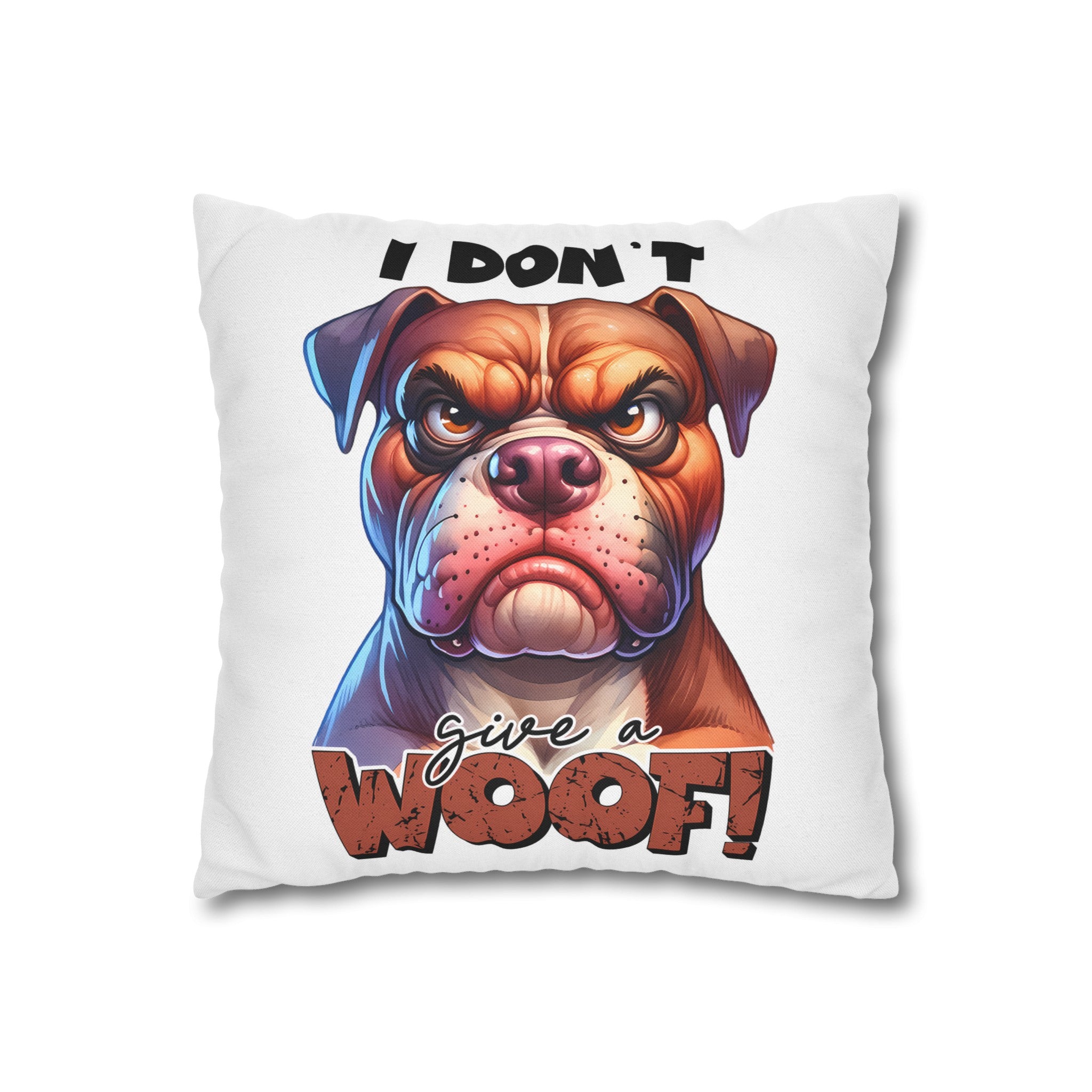 Funny Bulldog Pillow Case, I Don't Give a Woof Pillow Covers, Humorous Dog Lover Gift, Decorative Cushion Cover, Pet Lover Home Decor Spun Polyester Square Pillowcase