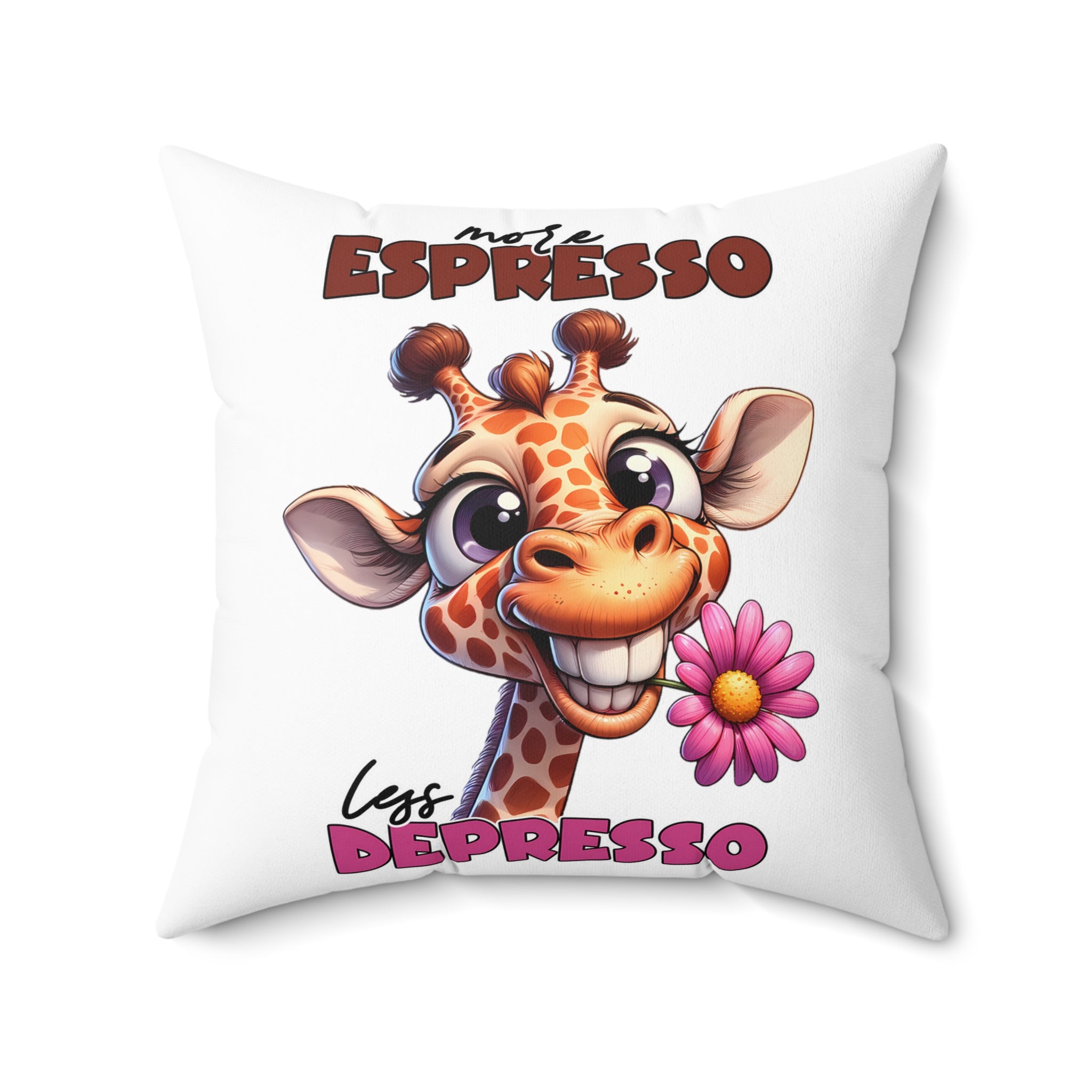 More Espresso Less Depresso Pillow, Cute Giraffe Pillow, Funny Animal Design Pillow, Decorative Pillow for Coffee Lovers, Cozy Home Decor Spun Polyester Square Pillow