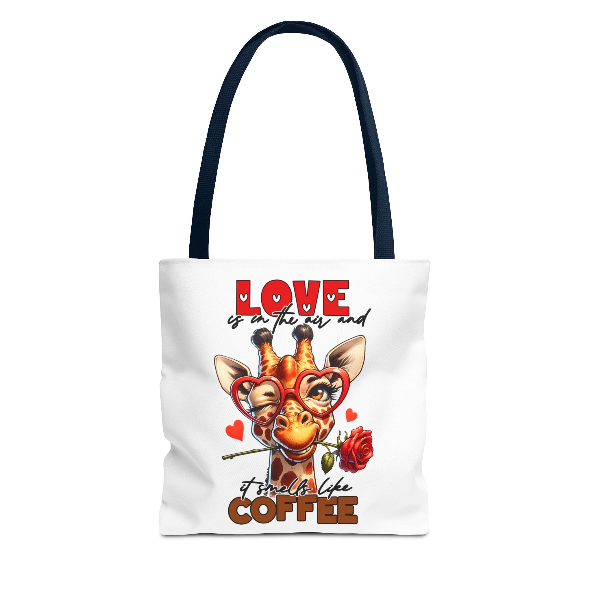 Love Is In The Air Giraffe Tote Bag, Cute Coffee Lover Giraffe Tote Bag, Funny Giraffe With Rose Tote Bag, Valentine's Day Gift Tote Bag Tote Tote Bag