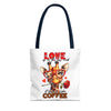 Love Is In The Air Giraffe Tote Bag, Cute Coffee Lover Giraffe Tote Bag, Funny Giraffe With Rose Tote Bag, Valentine's Day Gift Tote Bag Tote Tote Bag