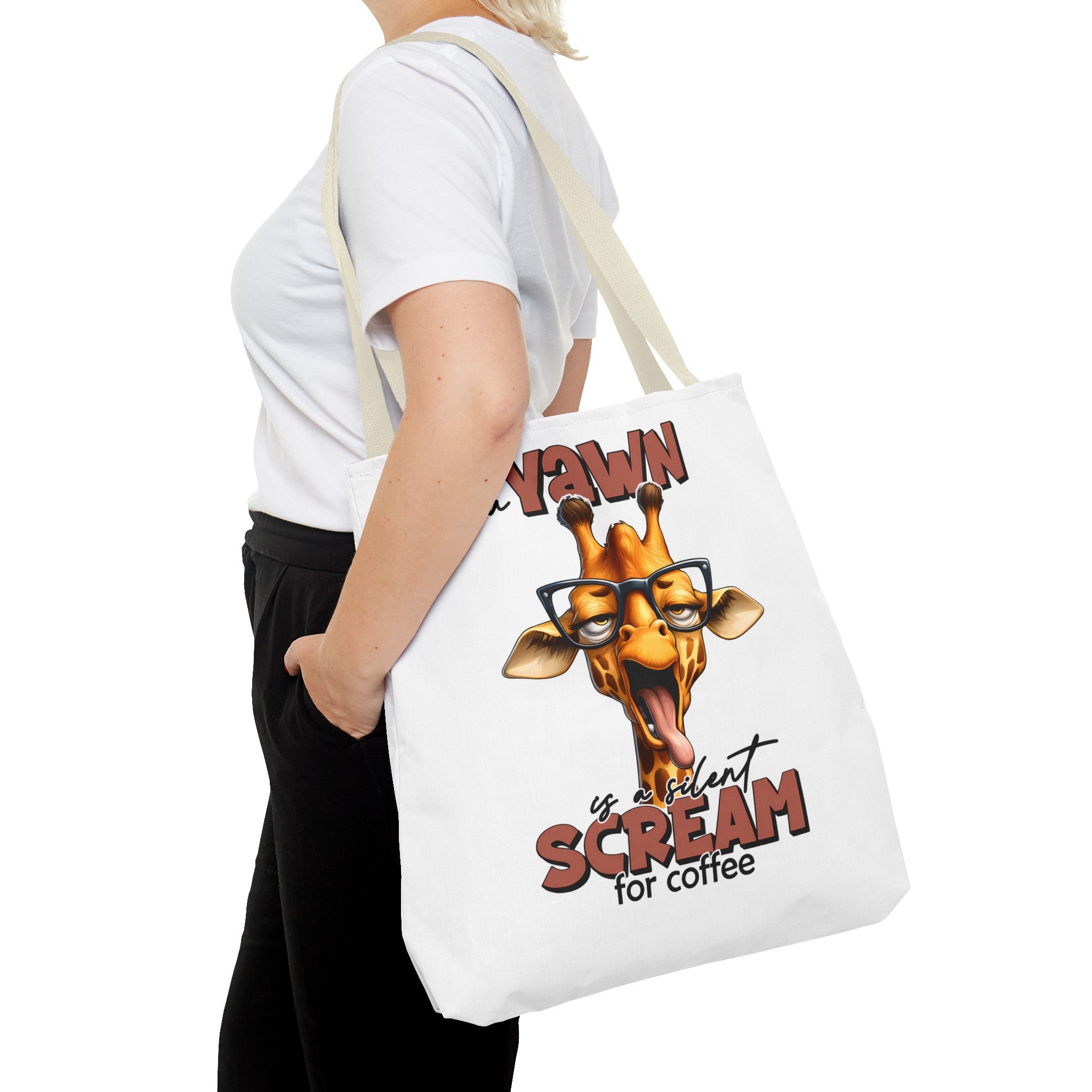 Funny Giraffe Tote Bag, A Yawn is a Silent Scream for Coffee, Cute Animal Tote, Quirky Tote Bag, Coffee Lovers Gift, Unique Tote Bag Tote Tote Bag