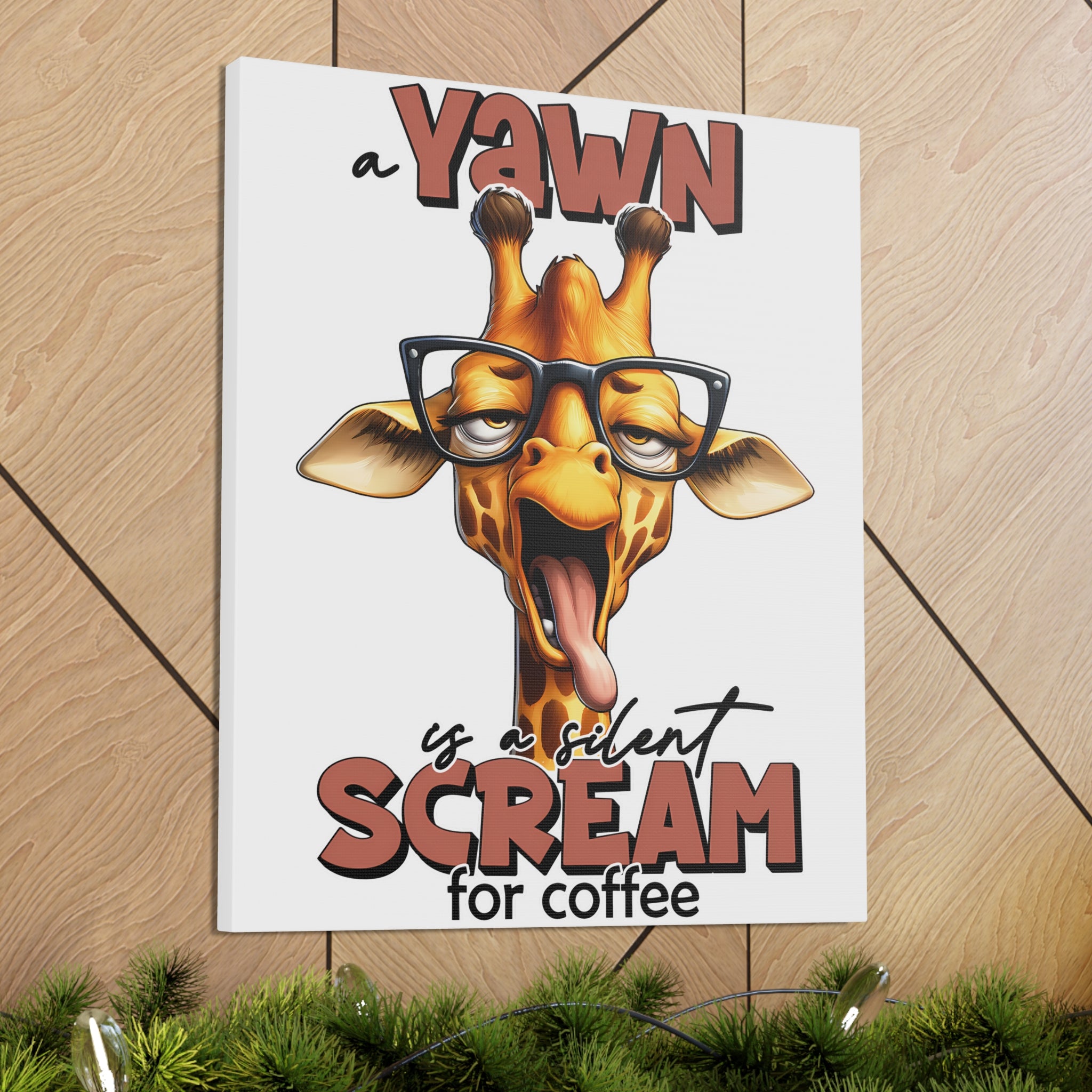 Funny Giraffe Wall Art, A Yawn is a Silent Scream for Coffee, Humorous Office Decor, Animal Lover Gift, Unique Canvas Gallery Wrap Canvas Gallery Wraps