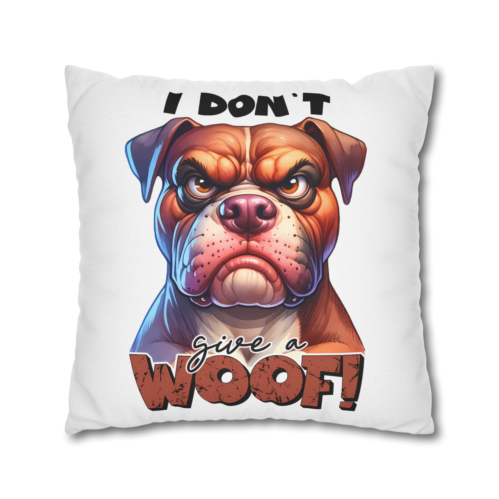 Funny Bulldog Pillow Case, I Don't Give a Woof Pillow Covers, Humorous Dog Lover Gift, Decorative Cushion Cover, Pet Lover Home Decor Spun Polyester Square Pillowcase