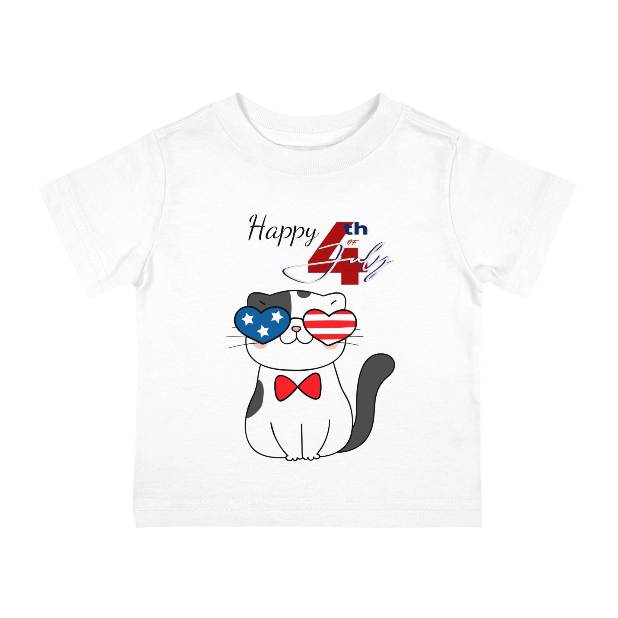 Happy 4th of July American Flag Cat Design Infant Shirt, Baby Tee, Infant Tee