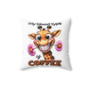 Giraffe Coffee Lover Pillow, Funny Animal Design, Cute Cartoon Pillow, Coffee Lovers Gift, Fun Home Decor, Coffee Themed Cushion Spun Polyester Square Pillow