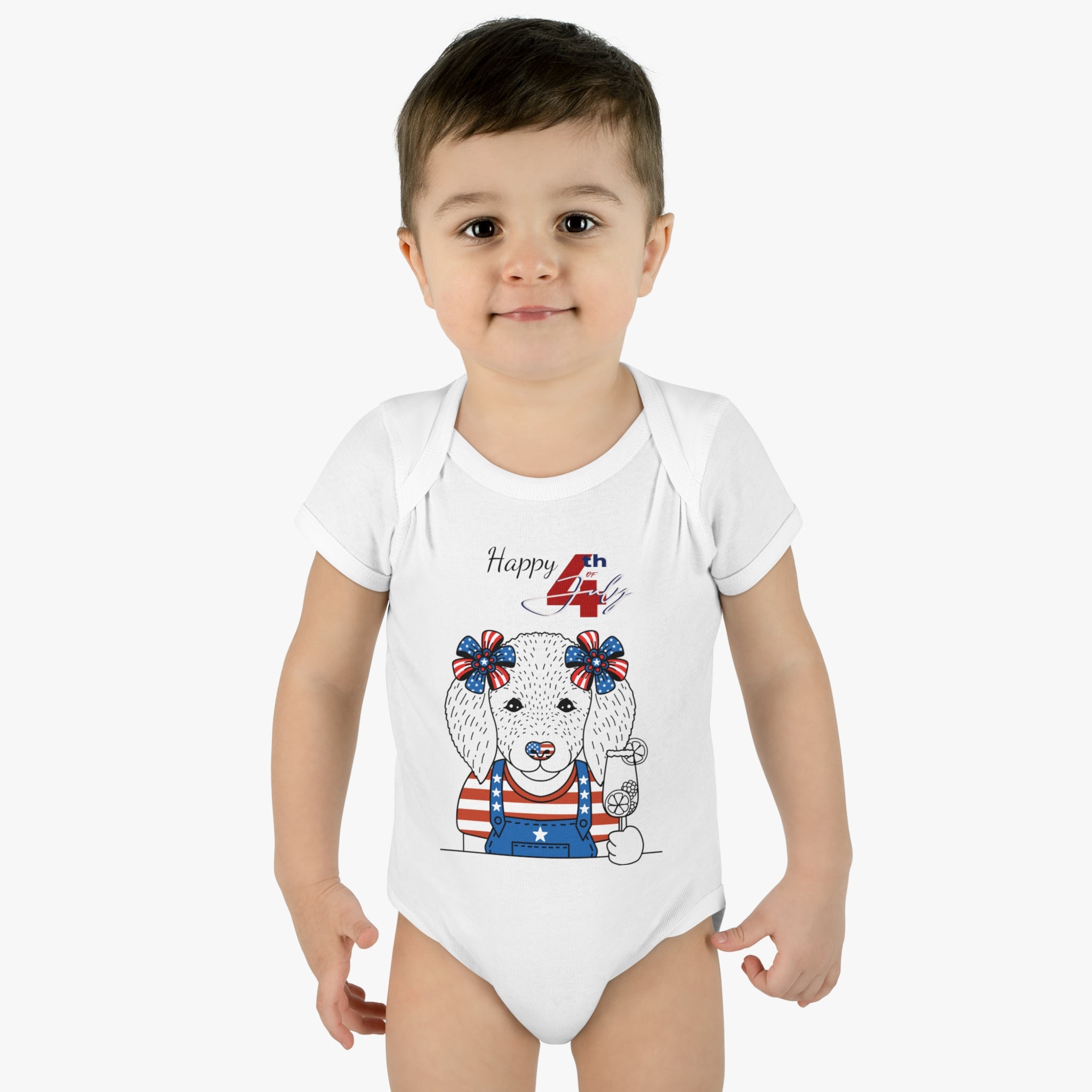 Happy 4th of July Cute Dog design Baby Bodysuit