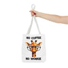 Funny Giraffe Tote Bag, No Coffee No Workee Quote Bag, Cute Giraffe with Glasses, Animal Quote Tote, Trendy Shopping Bag, Reusable Bag Tote Tote Bag