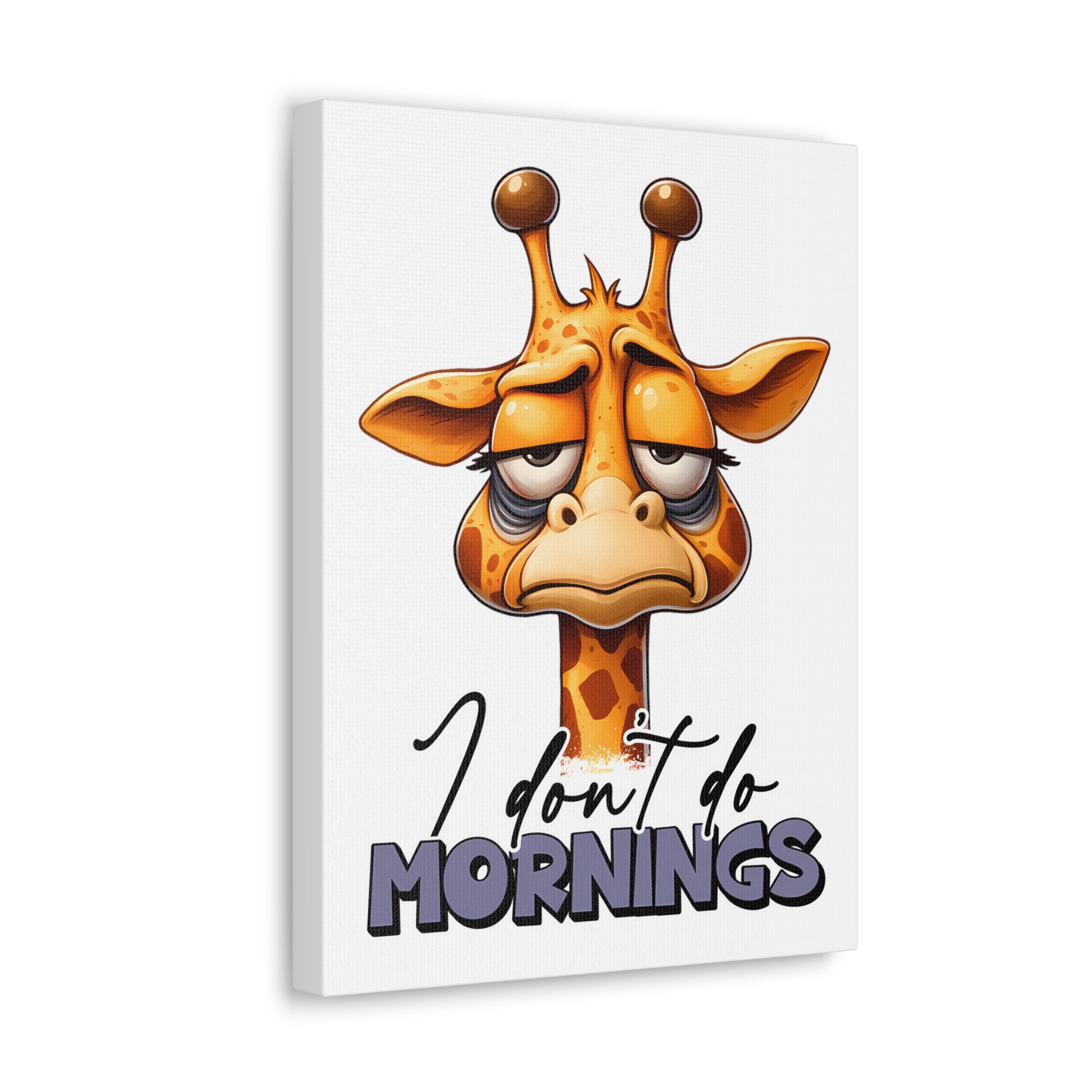 Funny Giraffe Wall Art, "I Don't Do Mornings" Quote Canvas Gallery Wraps