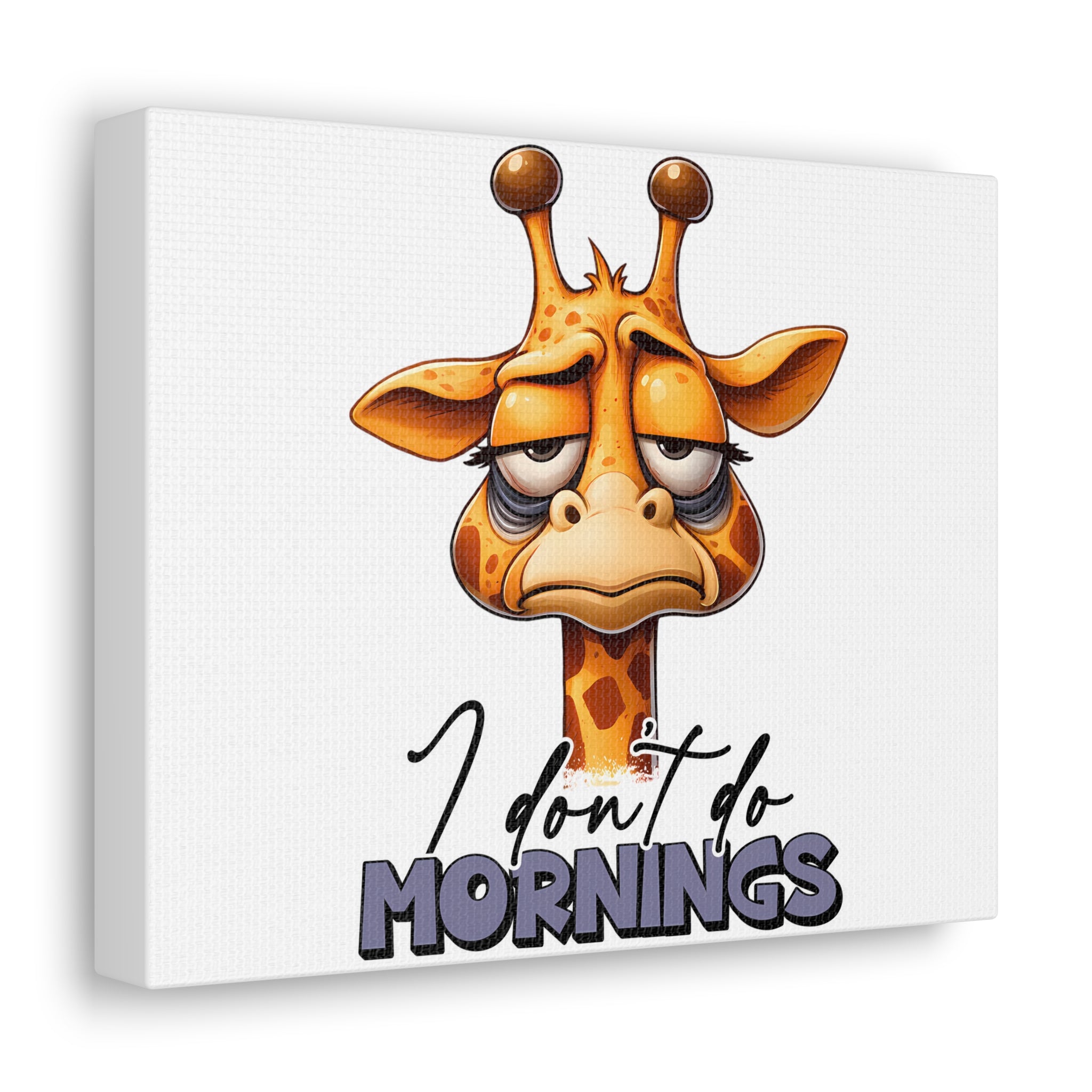 Funny Giraffe Wall Art, "I Don't Do Mornings" Quote Canvas Gallery Wraps