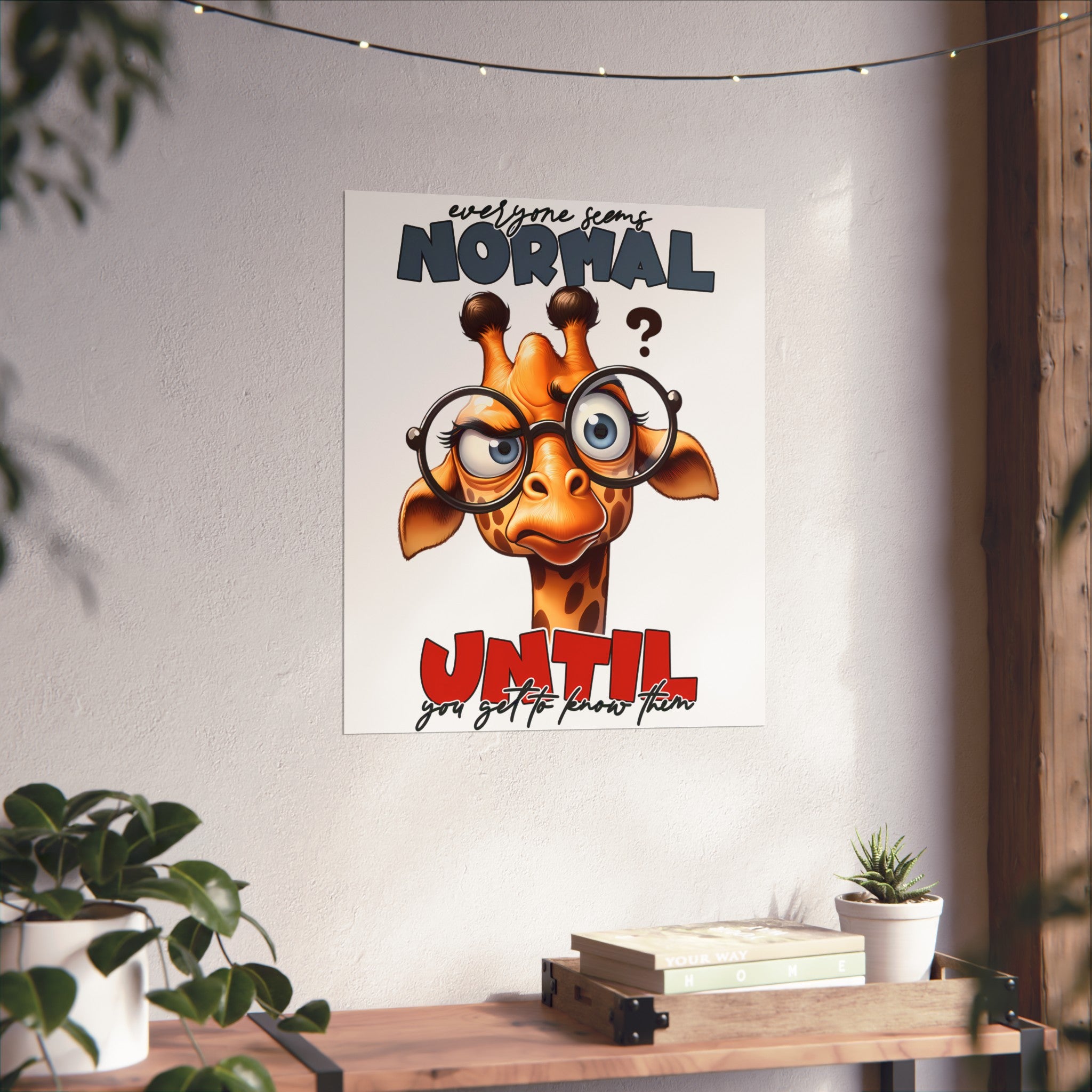 Funny Giraffe Wall Art Poster, Quirky Animal Illustration Decor, Unique Home Office Artwork, Humorous Giraffe With Glasses Print Matte Vertical Posters