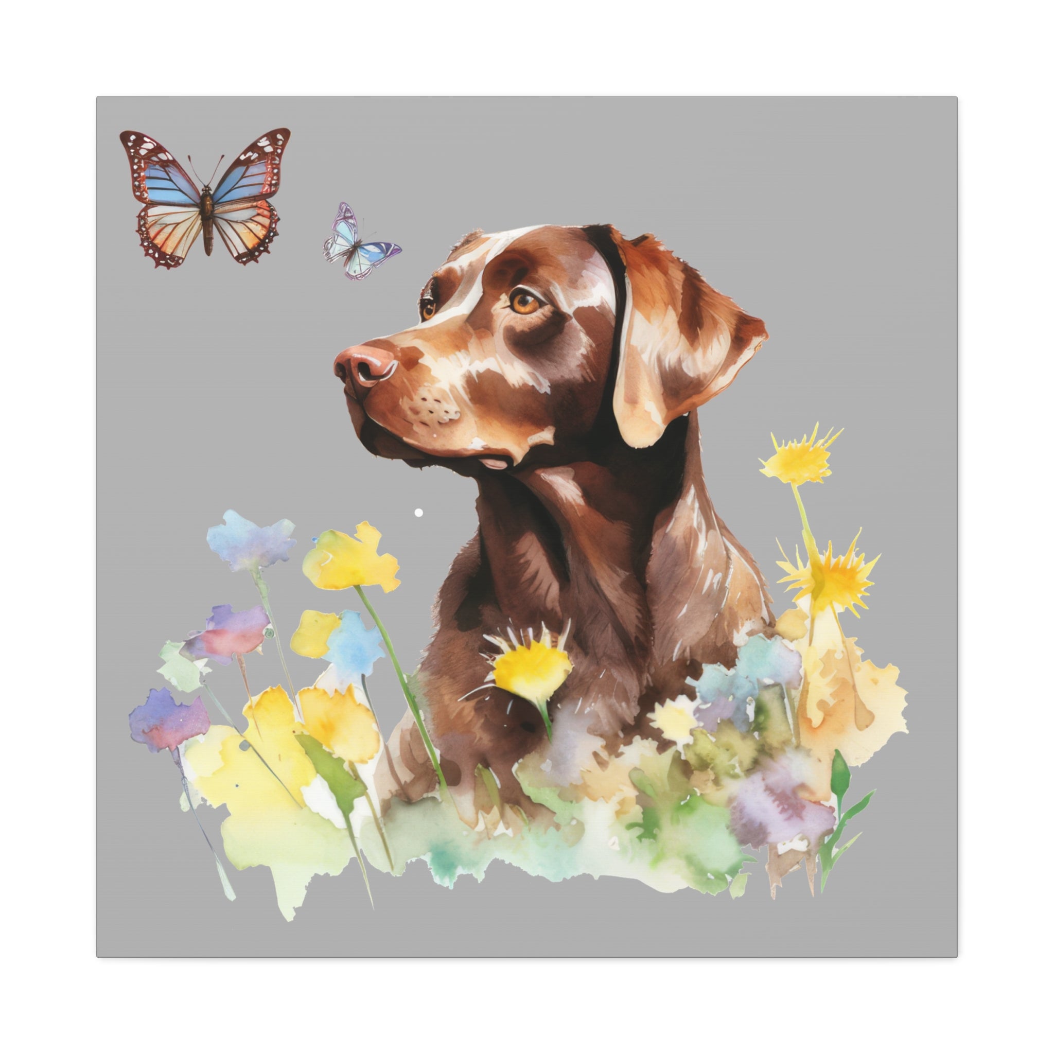 Charming Brown Dog with Butterflies and Flowers  Canvas Gallery Wraps