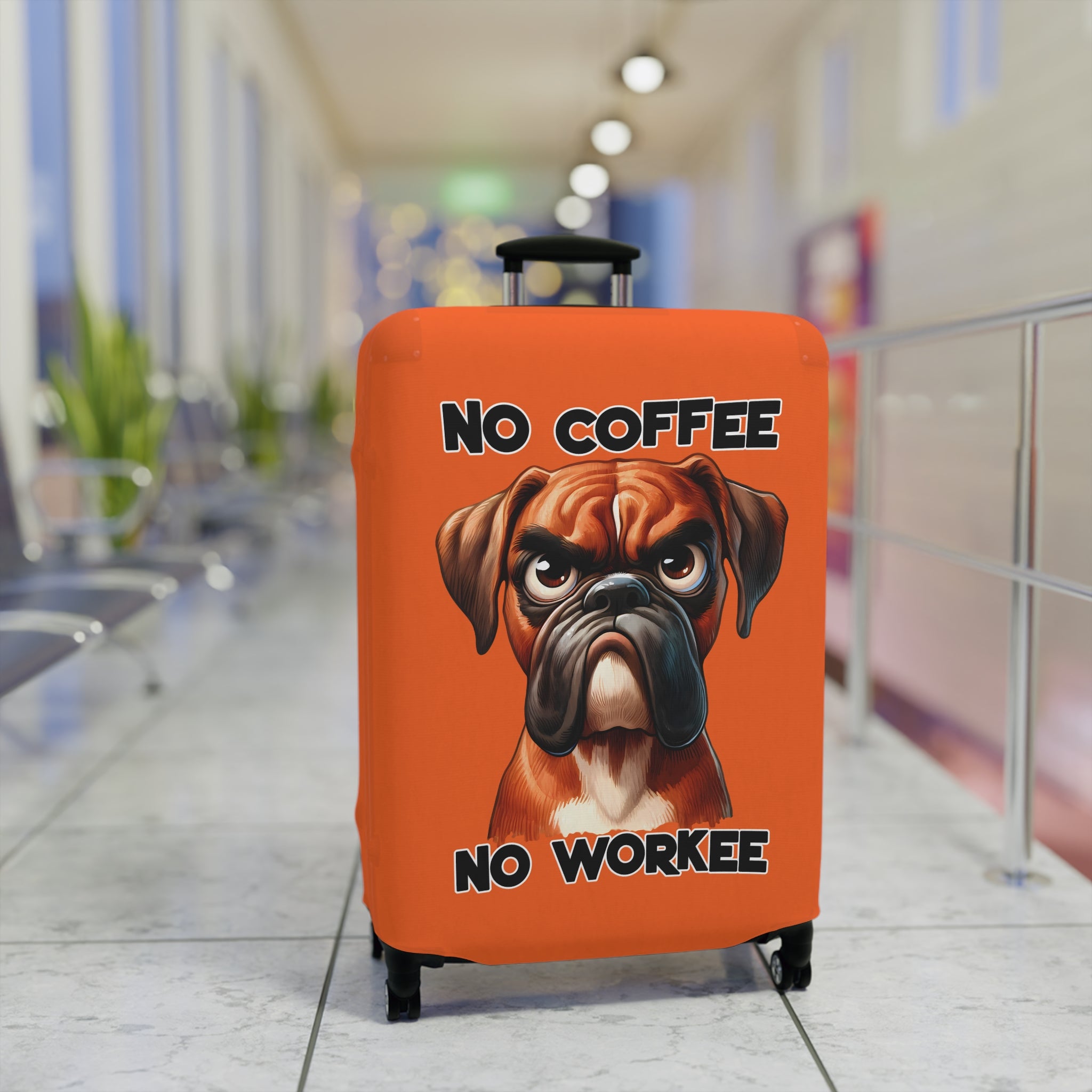 Funny Dog Luggage Cover, No Coffee No Workee Luggage Cover, Boxer Dog Luggage Cover, Gift for Dog Lovers, Humorous Luggage Cover, Dog Owner Gift, Pet Lover Luggage Cover