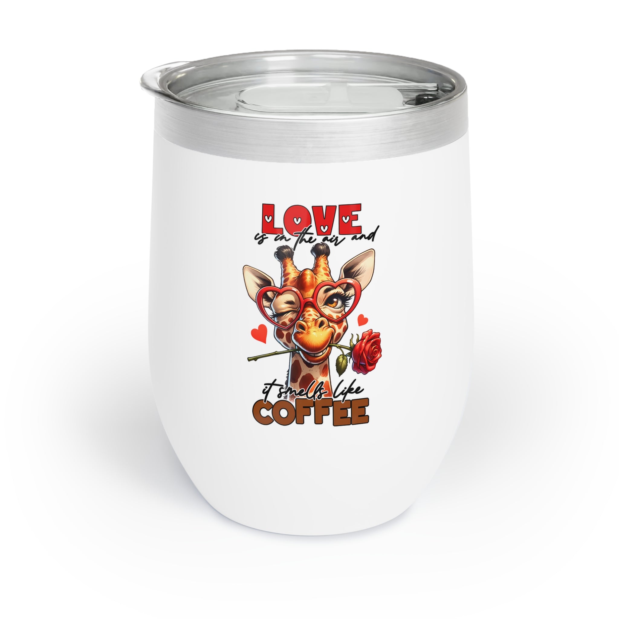 Love is in the air tumbler, Smells like coffee tumbler, Giraffe tumbler with rose, Cute animal tumbler, Unique wine tumbler Wine Tumbler