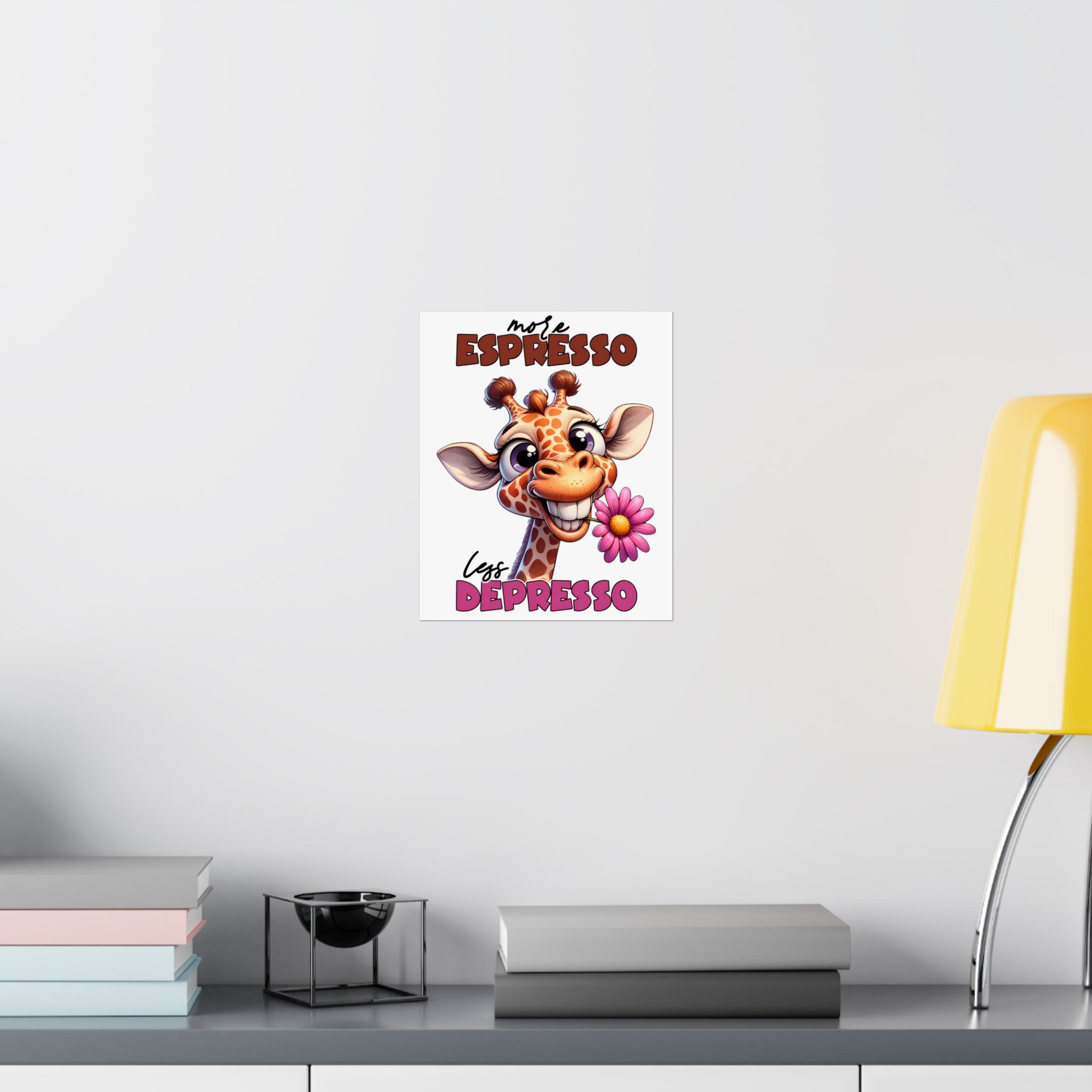 More Espresso Less Depresso Funny Giraffe Wall Art Print, Cute Animal Poster, Motivational Quote Artwork, Nursery Decor, Kids Room Decor Matte Vertical Posters