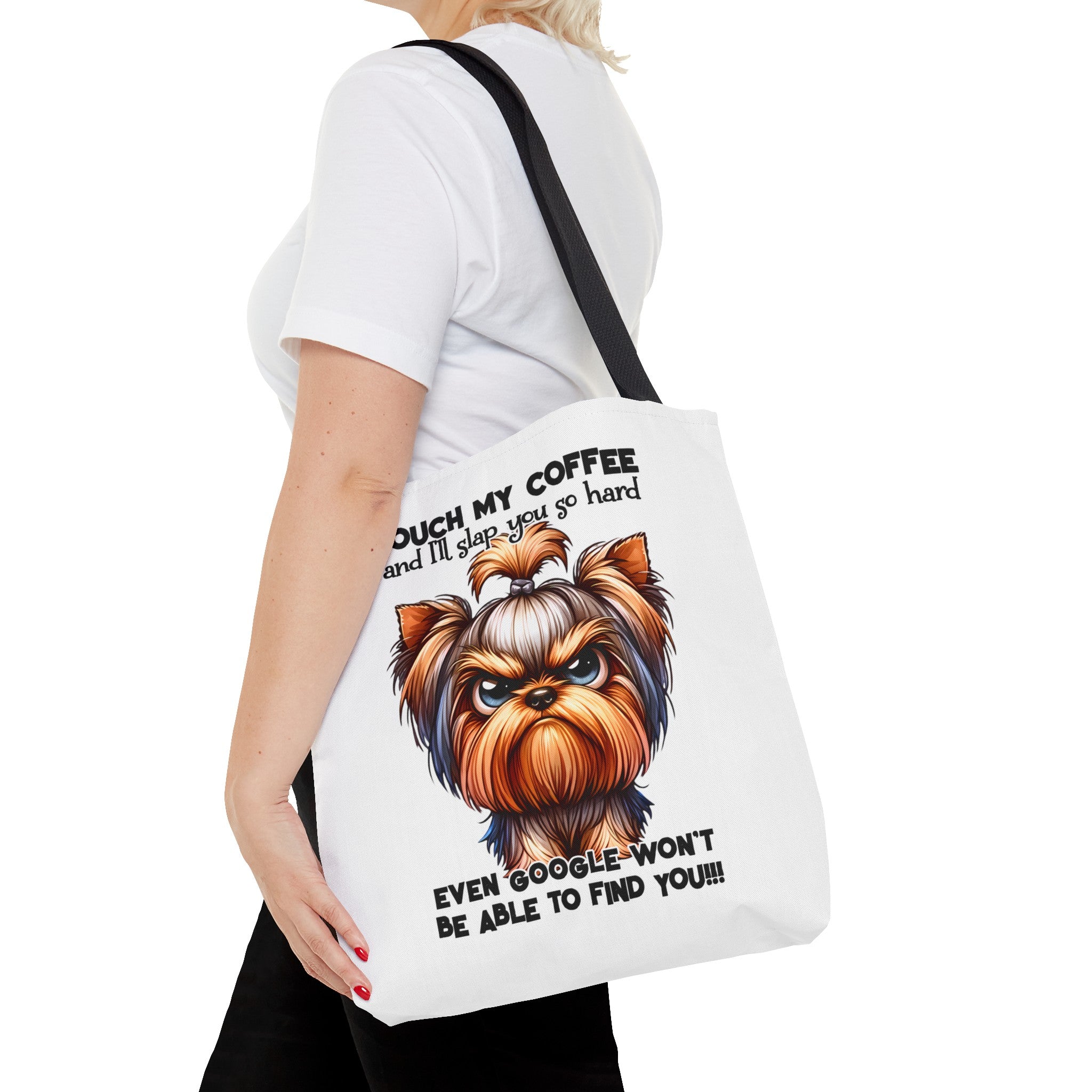 Funny Dog Tote Bag, Coffee Lover Tote Bag, Humorous Dog Art Tote, Cute Yorkshire Terrier Design, Unique Gift for Dog OwnersTote Tote Bag