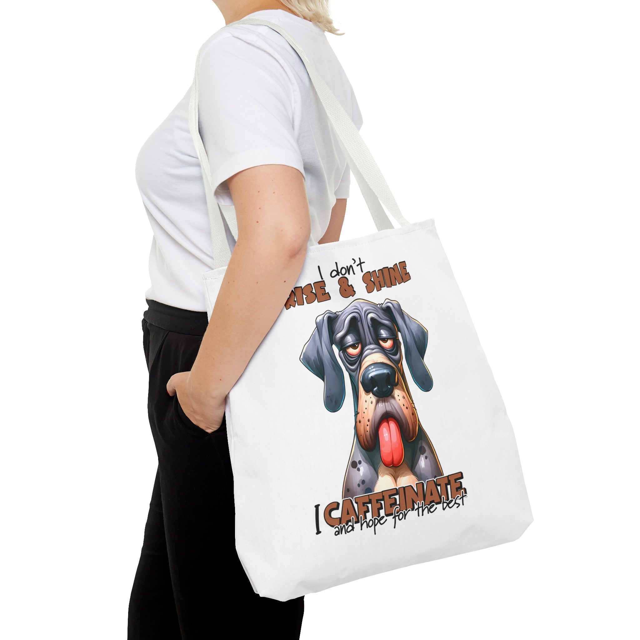 Funny Dog Tote Bag, I Don't Rise and Shine I Caffeinate, Dog Lover Gift, Cute Dog Print Tote, Coffee Lover Bag, Funny Quote Bag Tote Tote Bag