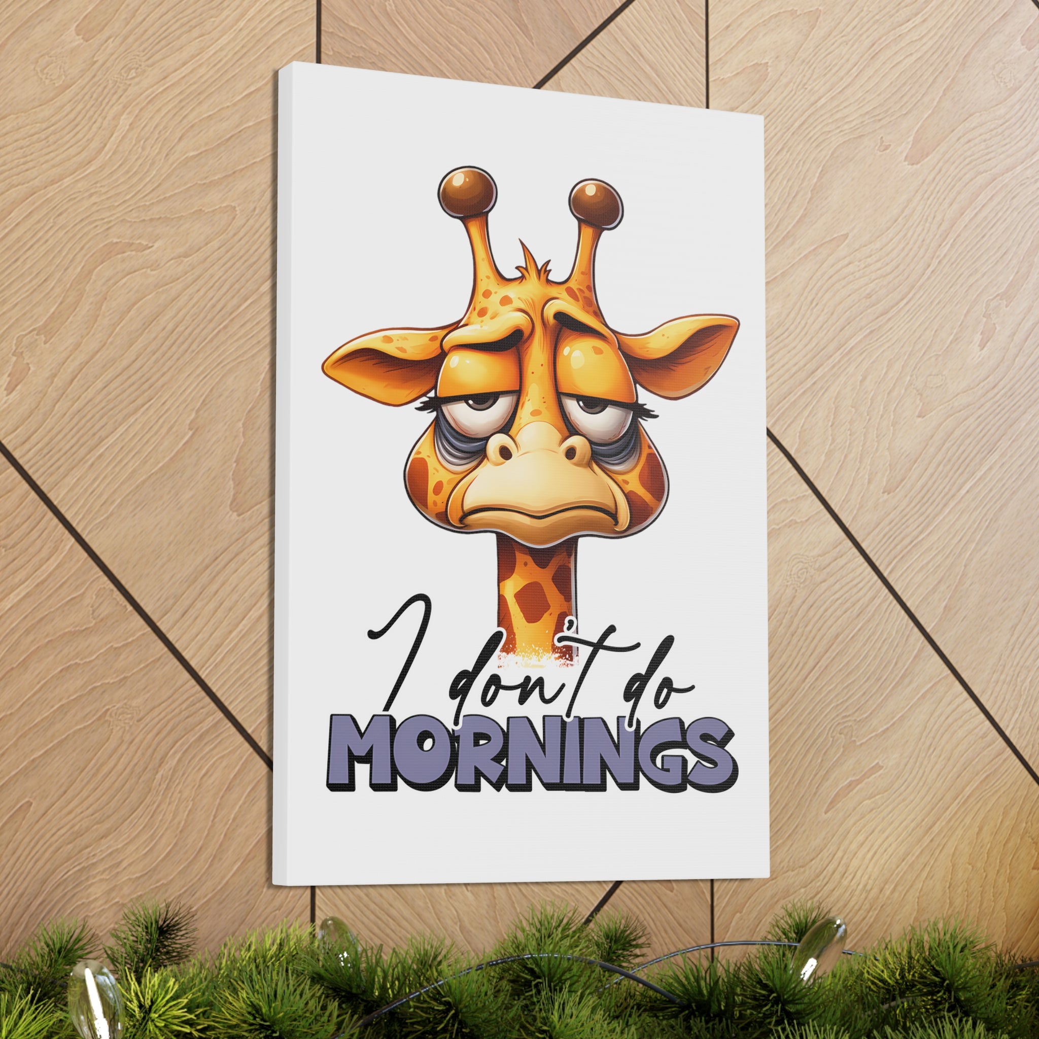 Funny Giraffe Wall Art, "I Don't Do Mornings" Quote Canvas Gallery Wraps