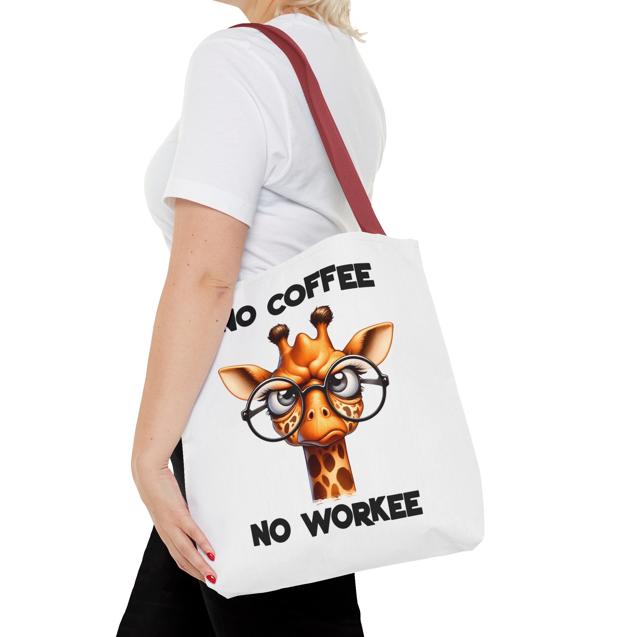 Funny Giraffe Tote Bag, No Coffee No Workee Quote Bag, Cute Giraffe with Glasses, Animal Quote Tote, Trendy Shopping Bag, Reusable Bag Tote Tote Bag