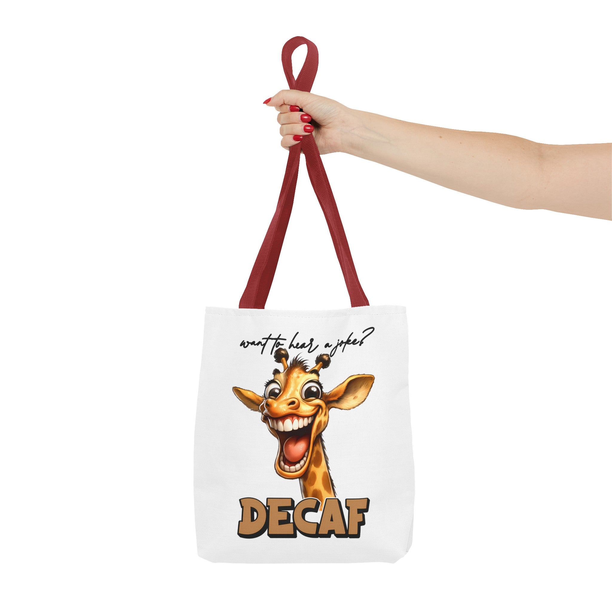 Funny Giraffe Tote Bag, Want to Hear a Joke Decaf Design, Cute Animal Humor, Unique Gift Idea, Reusable Shopping Bag Tote Tote Bag