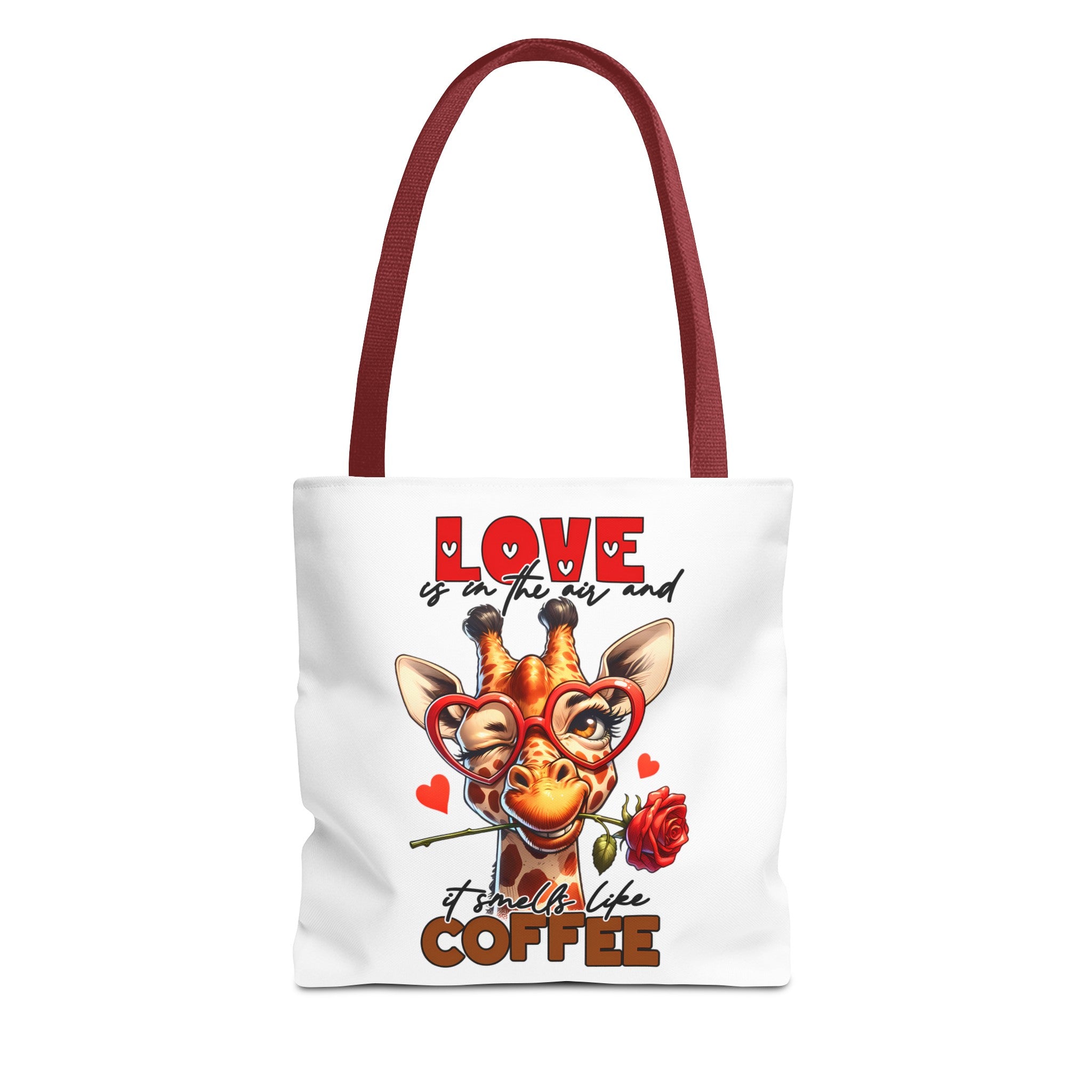 Love Is In The Air Giraffe Tote Bag, Cute Coffee Lover Giraffe Tote Bag, Funny Giraffe With Rose Tote Bag, Valentine's Day Gift Tote Bag Tote Tote Bag