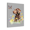 Charming Brown Dog with Butterflies and Flowers  Canvas Gallery Wraps