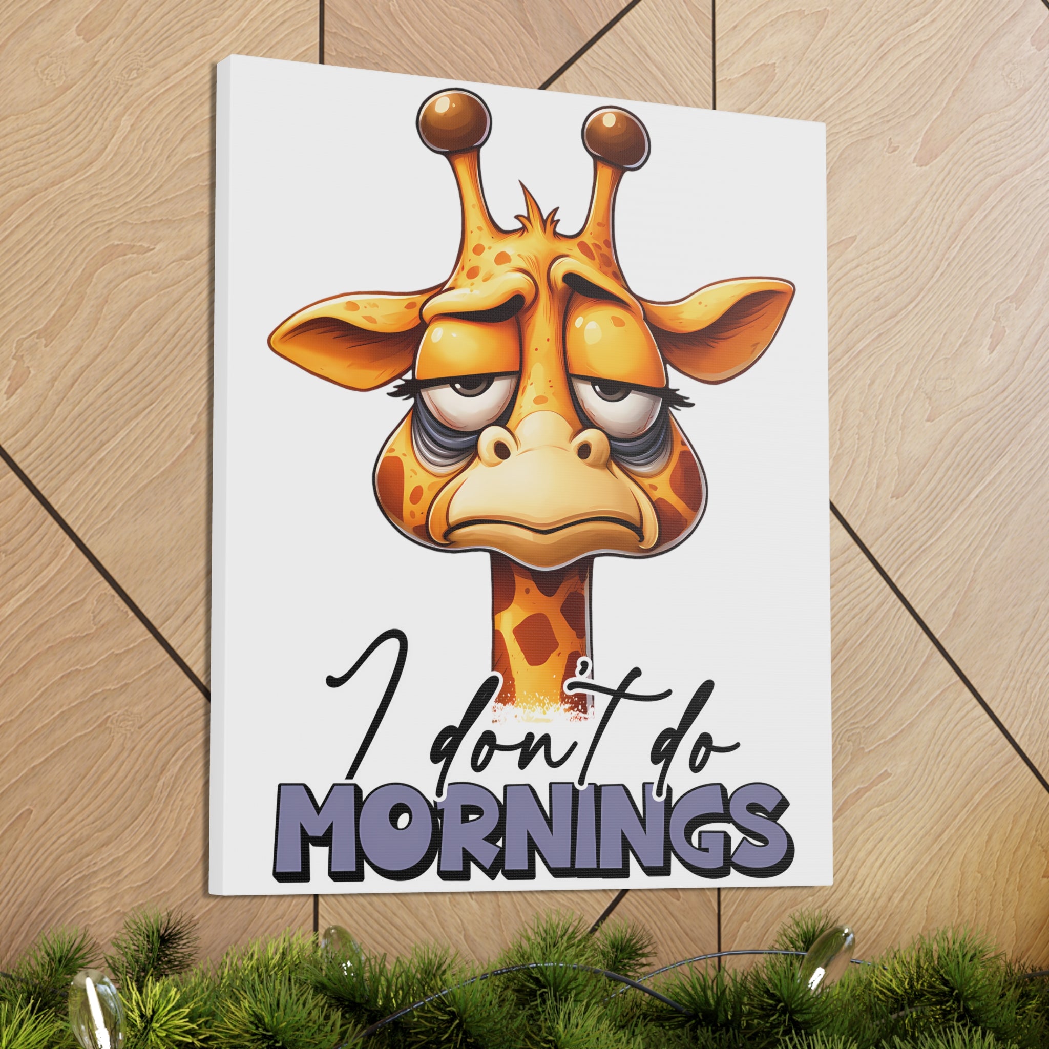 Funny Giraffe Wall Art, "I Don't Do Mornings" Quote Canvas Gallery Wraps