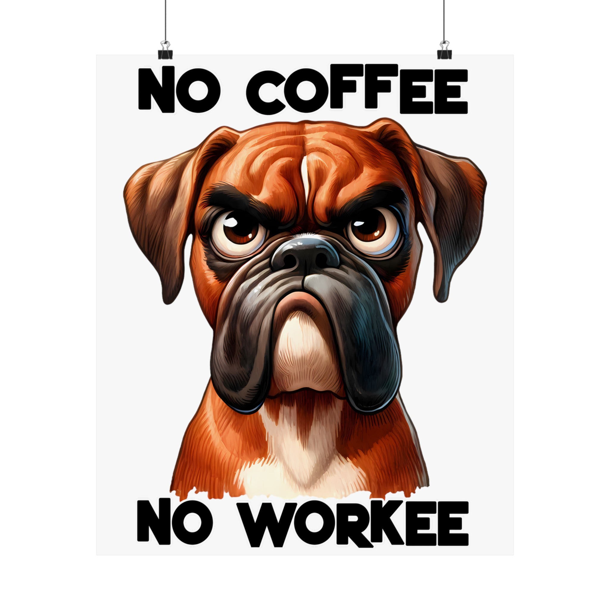 Funny Boxer Dog Art, No Coffee No Workee Poster, Dog Lover Gift, Office Wall Art, Funny Dog Print, Coffee Humor, Pet Decor Matte Vertical Posters