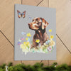 Charming Brown Dog with Butterflies and Flowers  Canvas Gallery Wraps