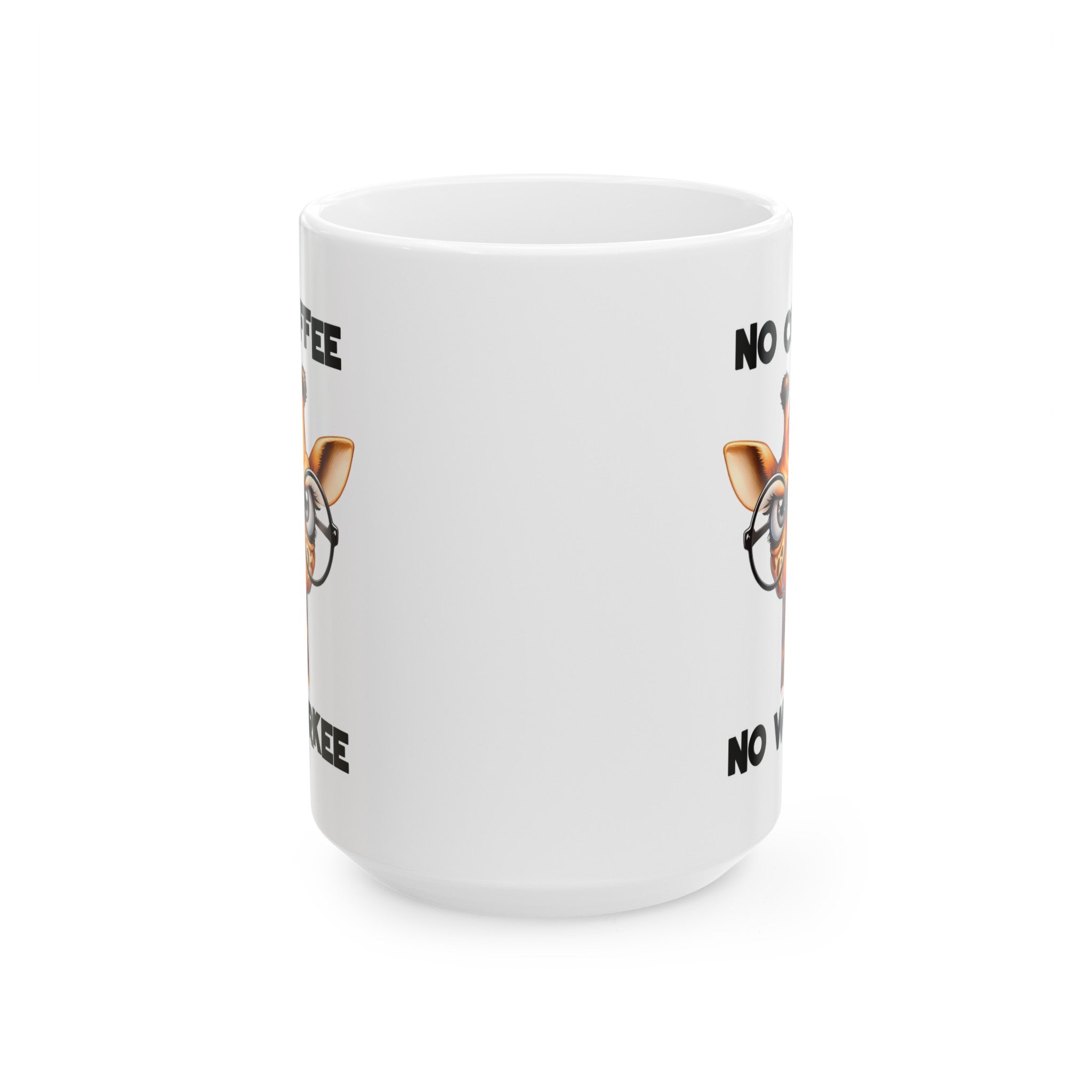 Funny Giraffe Mug, No Coffee No Workee Mug, Giraffe with Glasses Mug, Cute Animal Lover Gift, Coffee Lover Mug, Office Humor Gift Ceramic Mug, (11oz, 15oz)