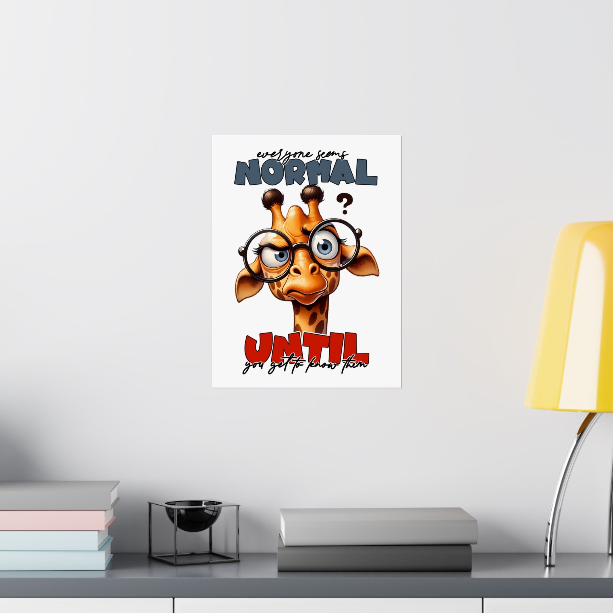 Funny Giraffe Wall Art Poster, Quirky Animal Illustration Decor, Unique Home Office Artwork, Humorous Giraffe With Glasses Print Matte Vertical Posters