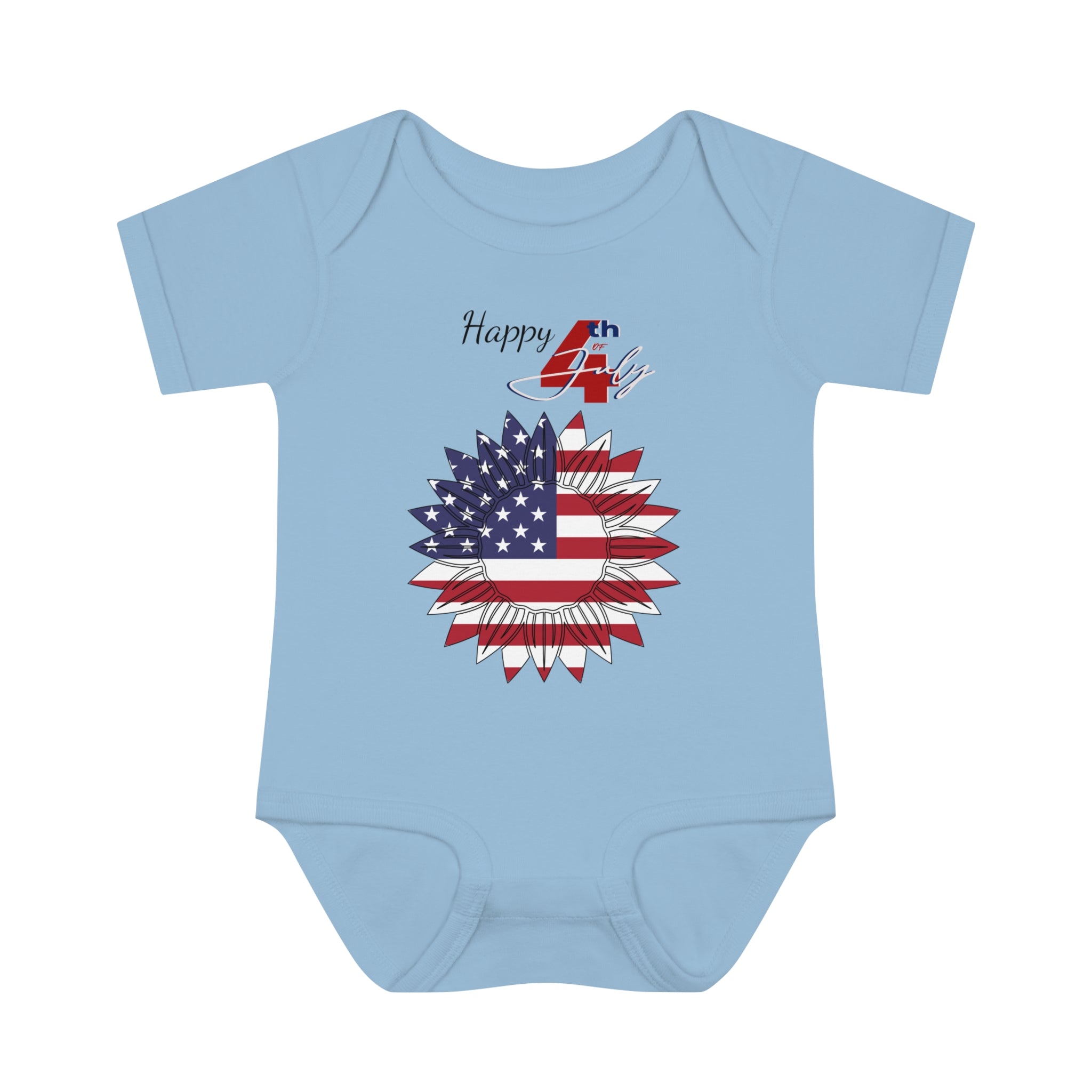 Happy 4th of July American Flag Sunflower design Baby Bodysuit
