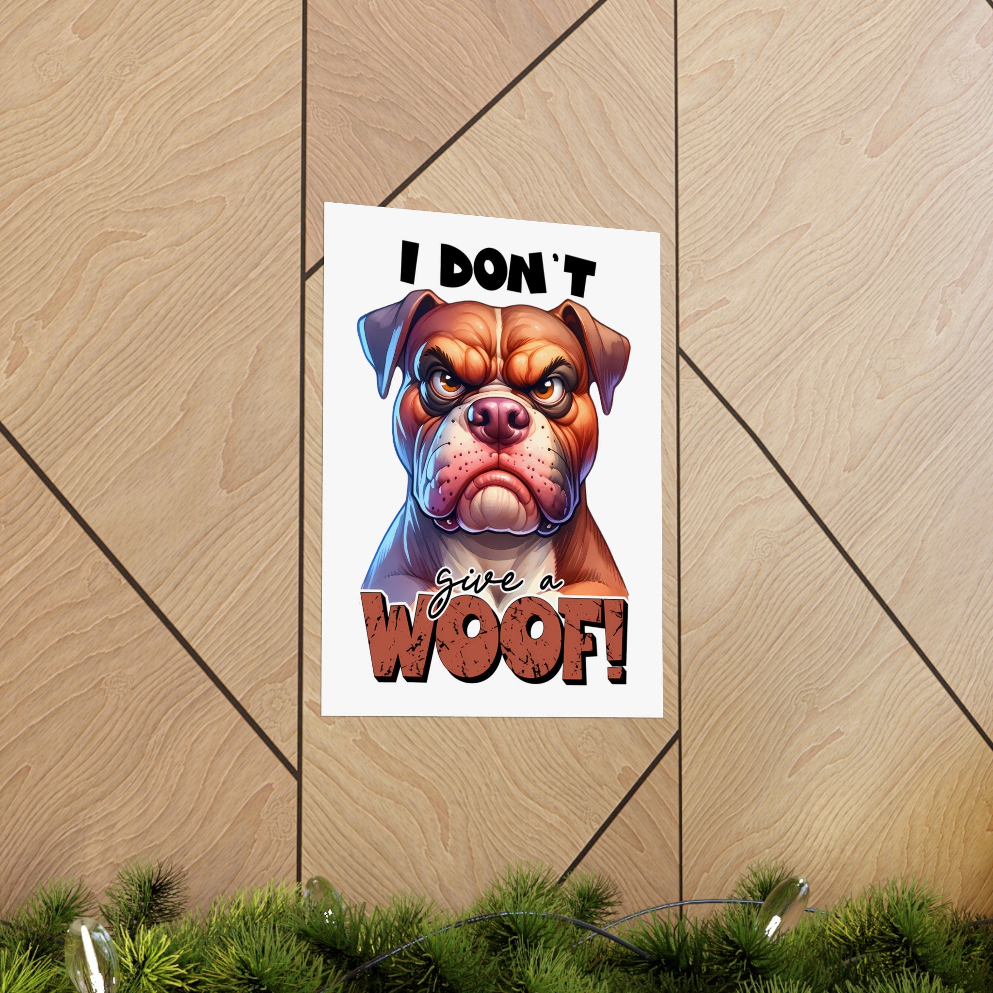 Funny Dog Wall Art Print, I Don't Give a Woof, Bulldog Poster, Cute and Humorous Home Decor, Animal Lover Gift, Office Wall Art Matte Vertical Posters