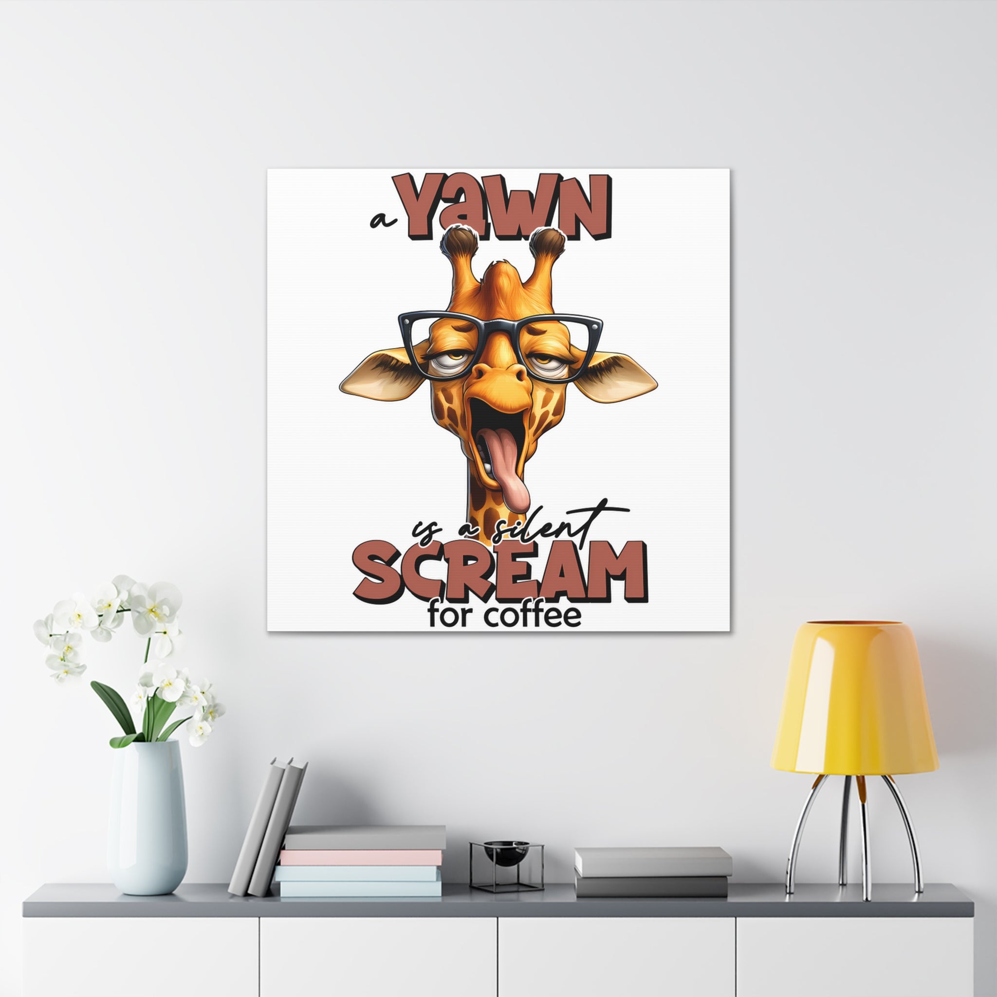 Funny Giraffe Wall Art, A Yawn is a Silent Scream for Coffee, Humorous Office Decor, Animal Lover Gift, Unique Canvas Gallery Wrap Canvas Gallery Wraps