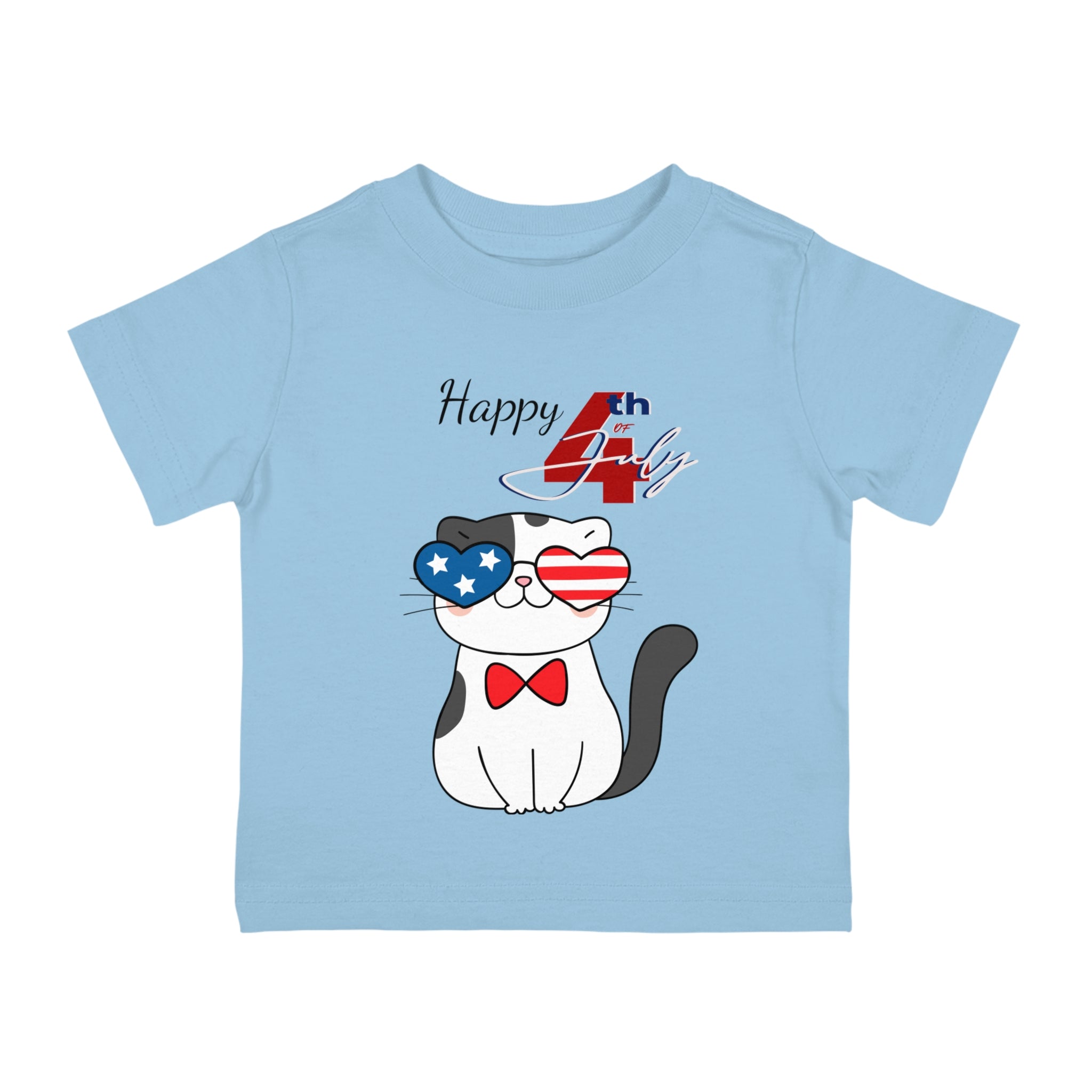Happy 4th of July American Flag Cat Design Infant Shirt, Baby Tee, Infant Tee