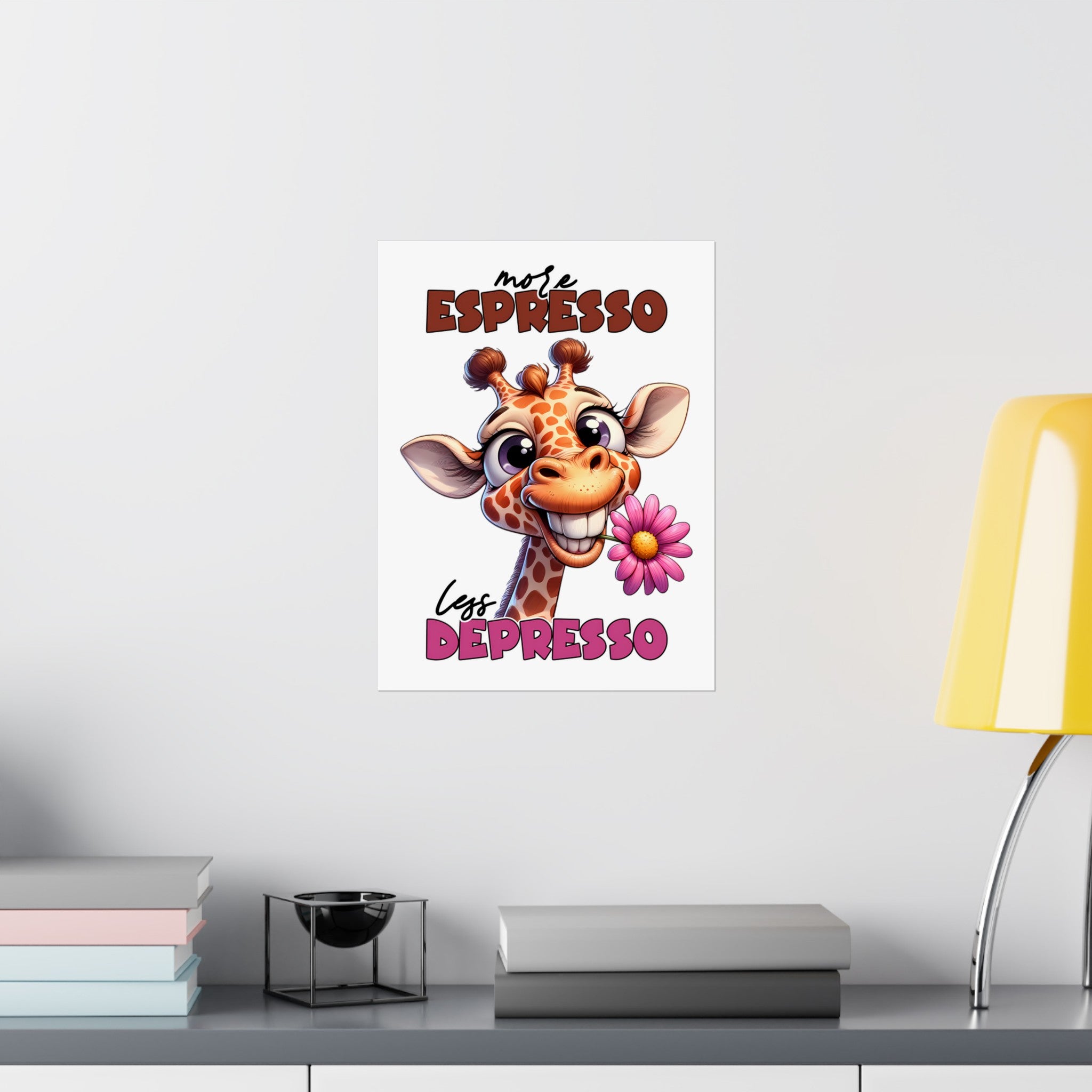 More Espresso Less Depresso Funny Giraffe Wall Art Print, Cute Animal Poster, Motivational Quote Artwork, Nursery Decor, Kids Room Decor Matte Vertical Posters