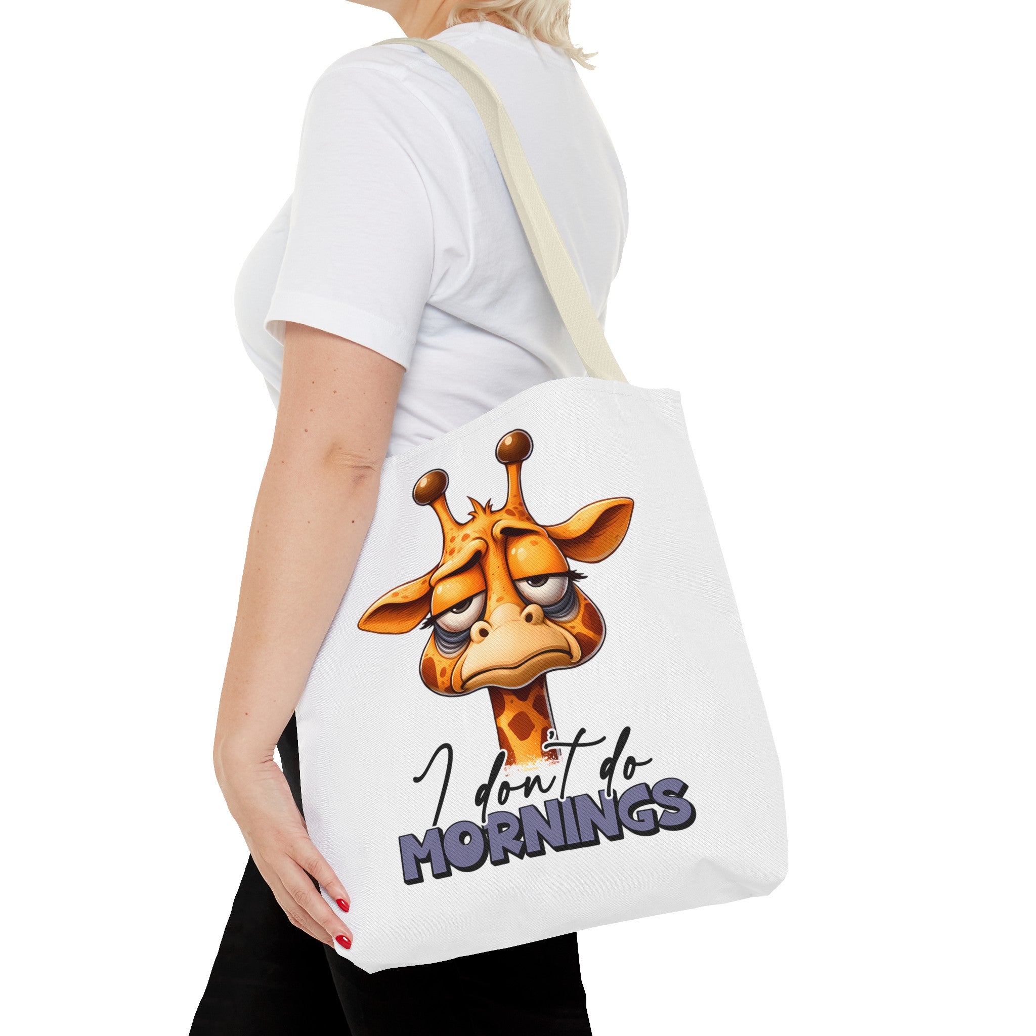 Funny Giraffe Tote Bag, I Don't Do Mornings Design, Cute Animal Quote Gift, Humorous Shopping Bag, Reusable Grocery Bag, Eco-Friendly Tote Tote Bag