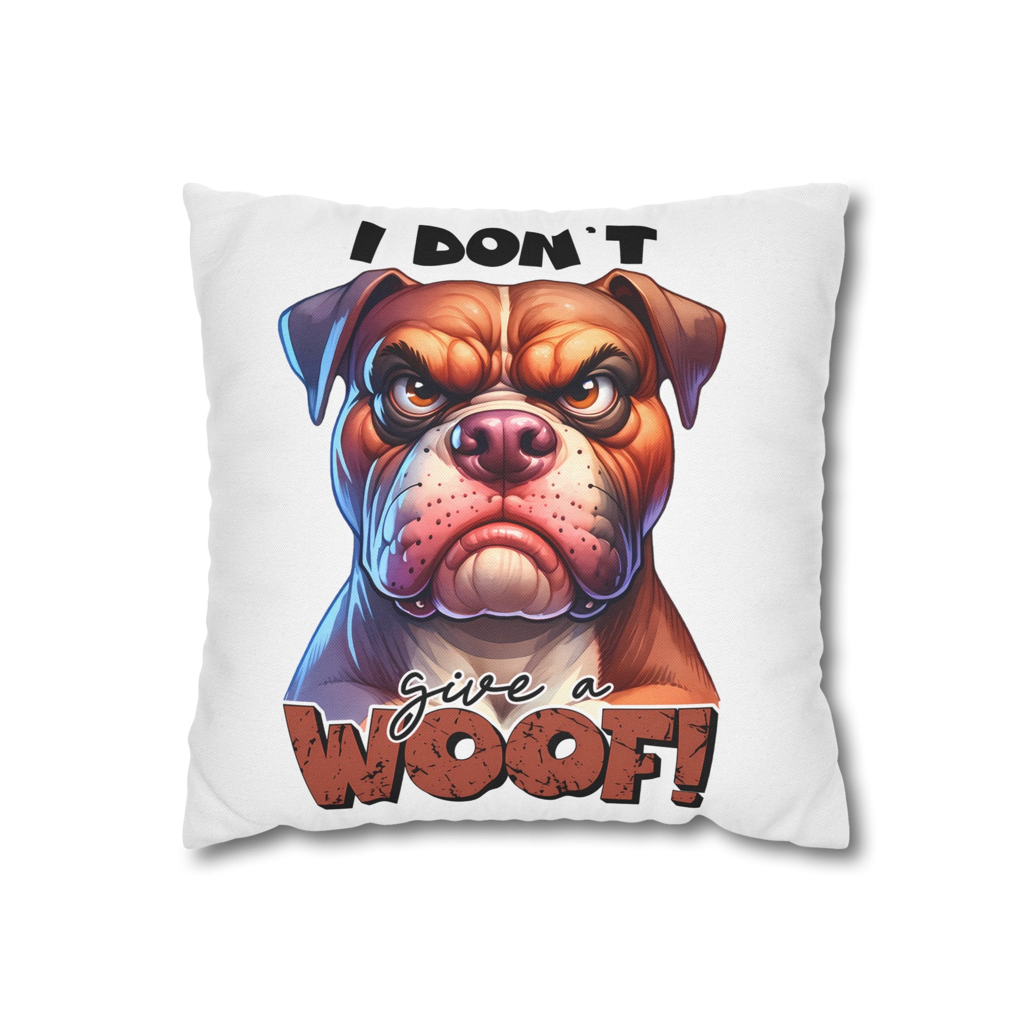 Funny Bulldog Pillow Case, I Don't Give a Woof Pillow Covers, Humorous Dog Lover Gift, Decorative Cushion Cover, Pet Lover Home Decor Spun Polyester Square Pillowcase