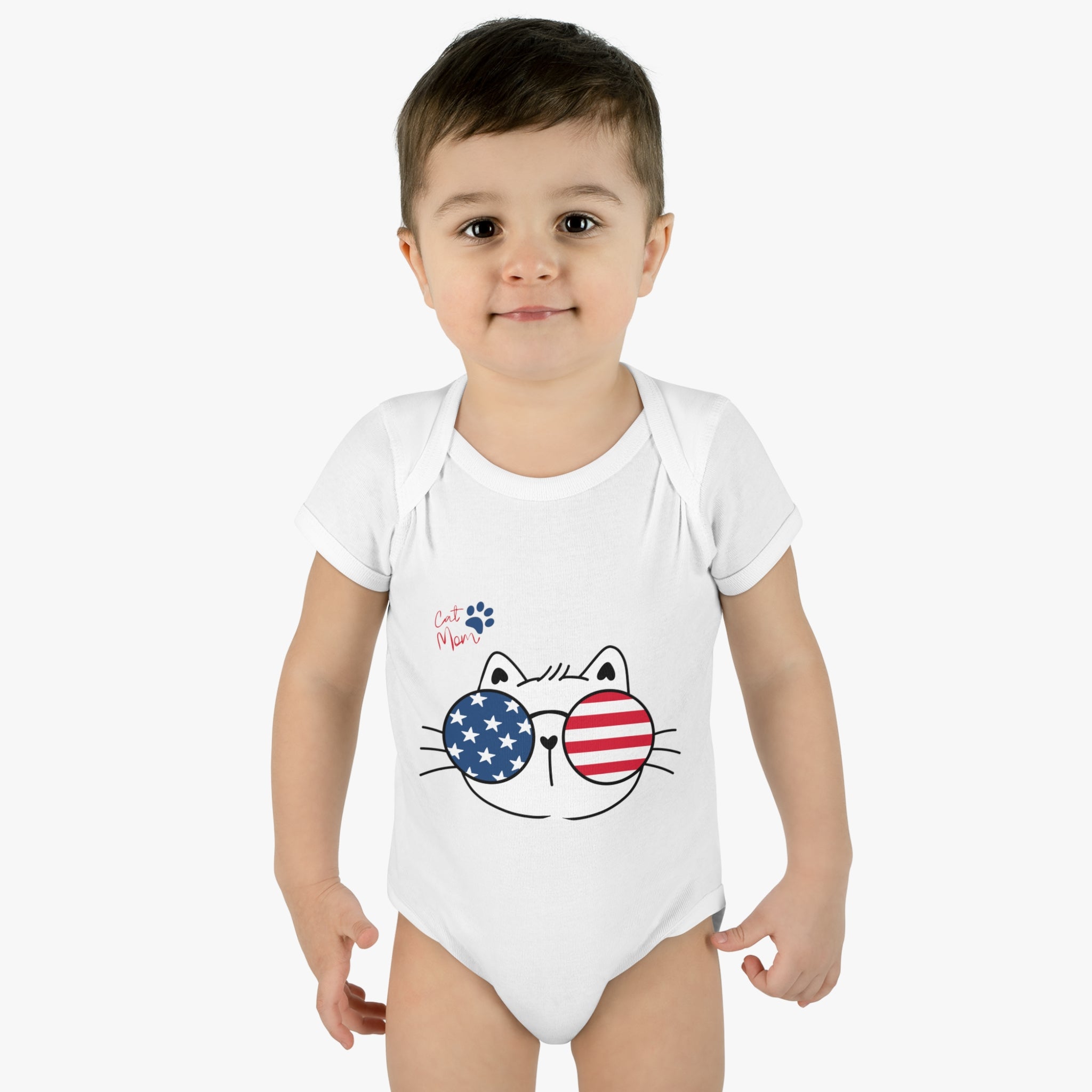 Cat Mom American Flag Design Baby Bodysuit