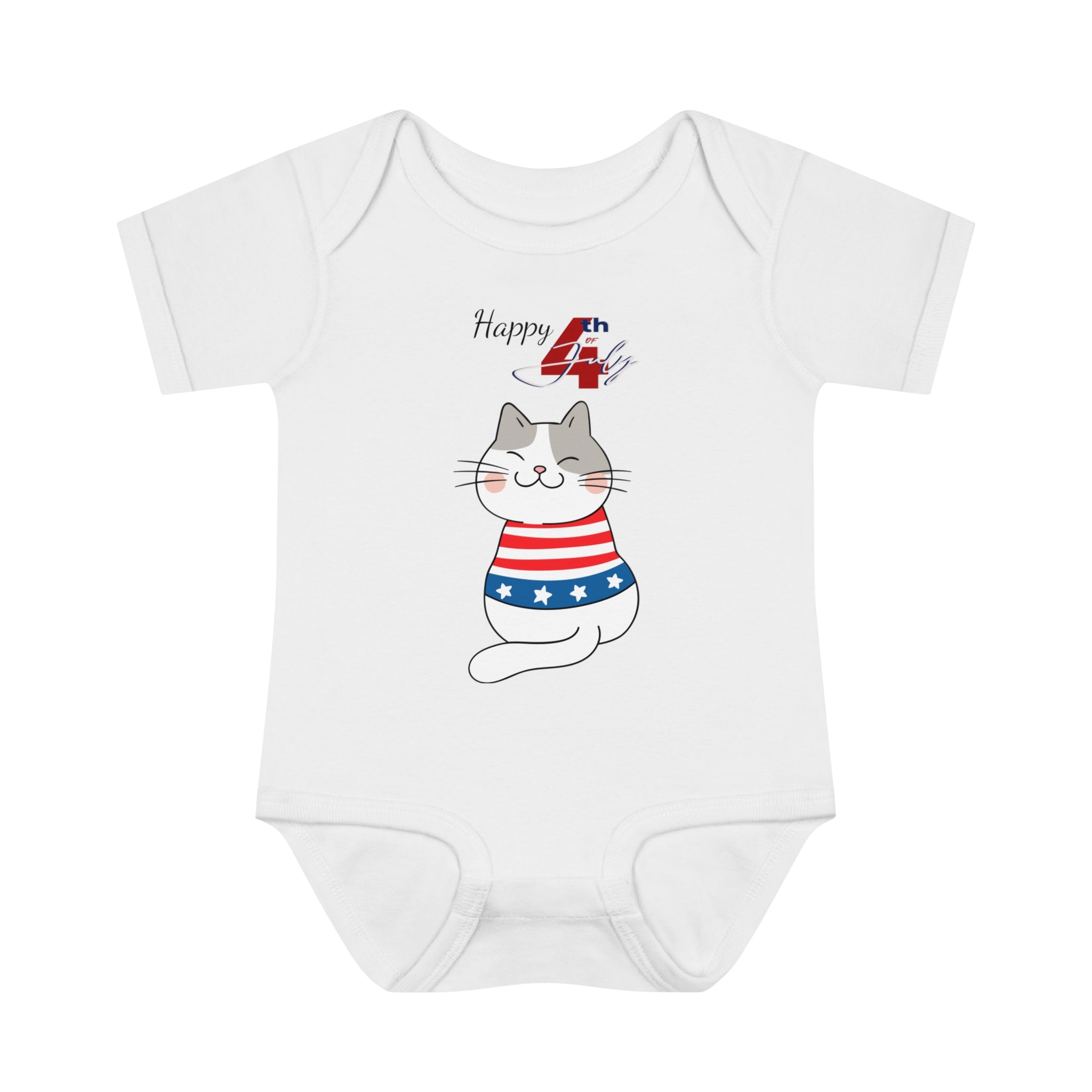 Happy 4th of July Cat Design Baby Bodysuit
