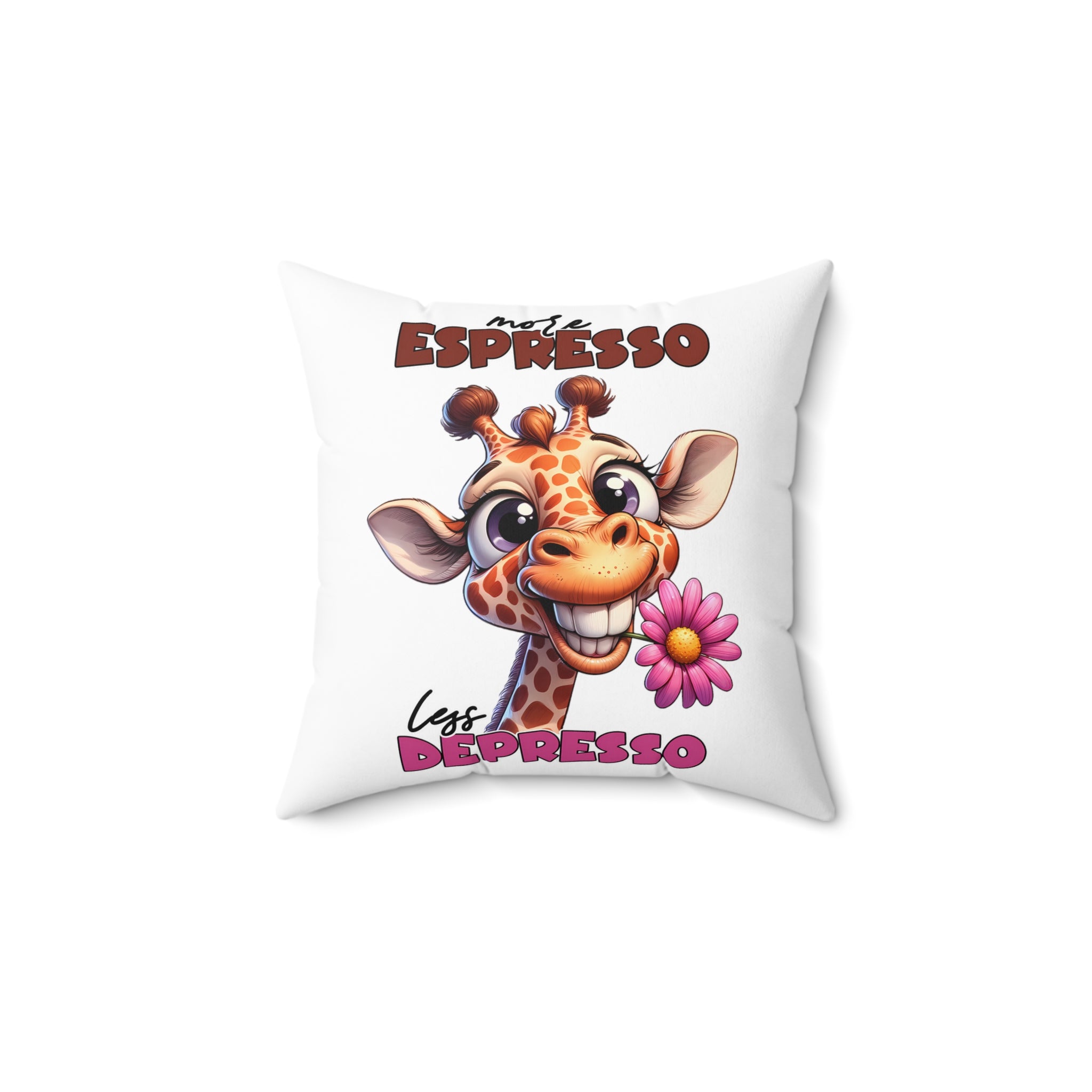 More Espresso Less Depresso Pillow, Cute Giraffe Pillow, Funny Animal Design Pillow, Decorative Pillow for Coffee Lovers, Cozy Home Decor Spun Polyester Square Pillow