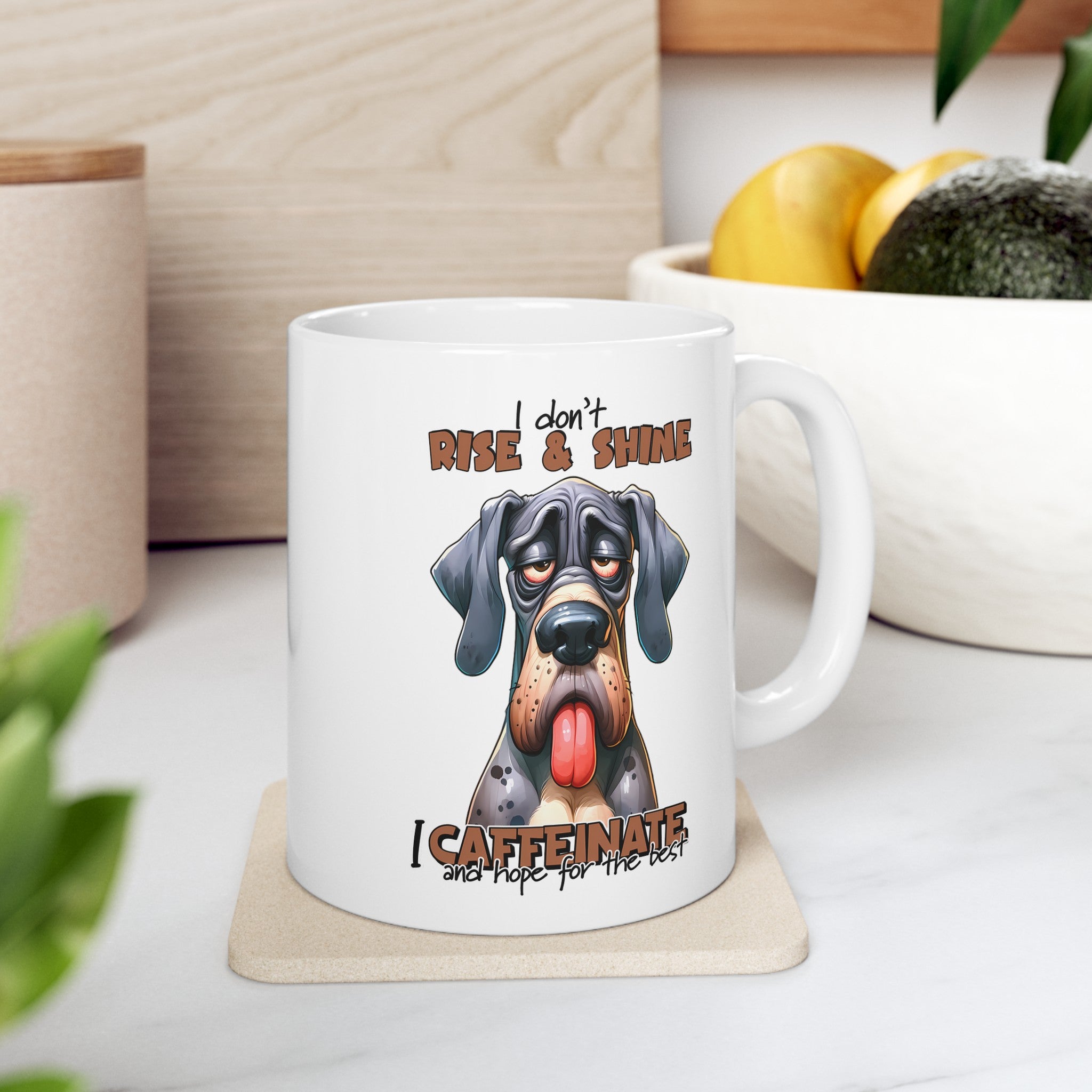 Funny Dog Mug, I Don't Rise and Shine I Caffeinate Mug, Dog Lover Gift, Humorous Coffee Cup, Lazy Dog Design, Cute Canine Art Mug Mug, (11oz, 15oz)