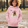 Charming Brown Dog with Butterflies and Flowers Kids Hoodie