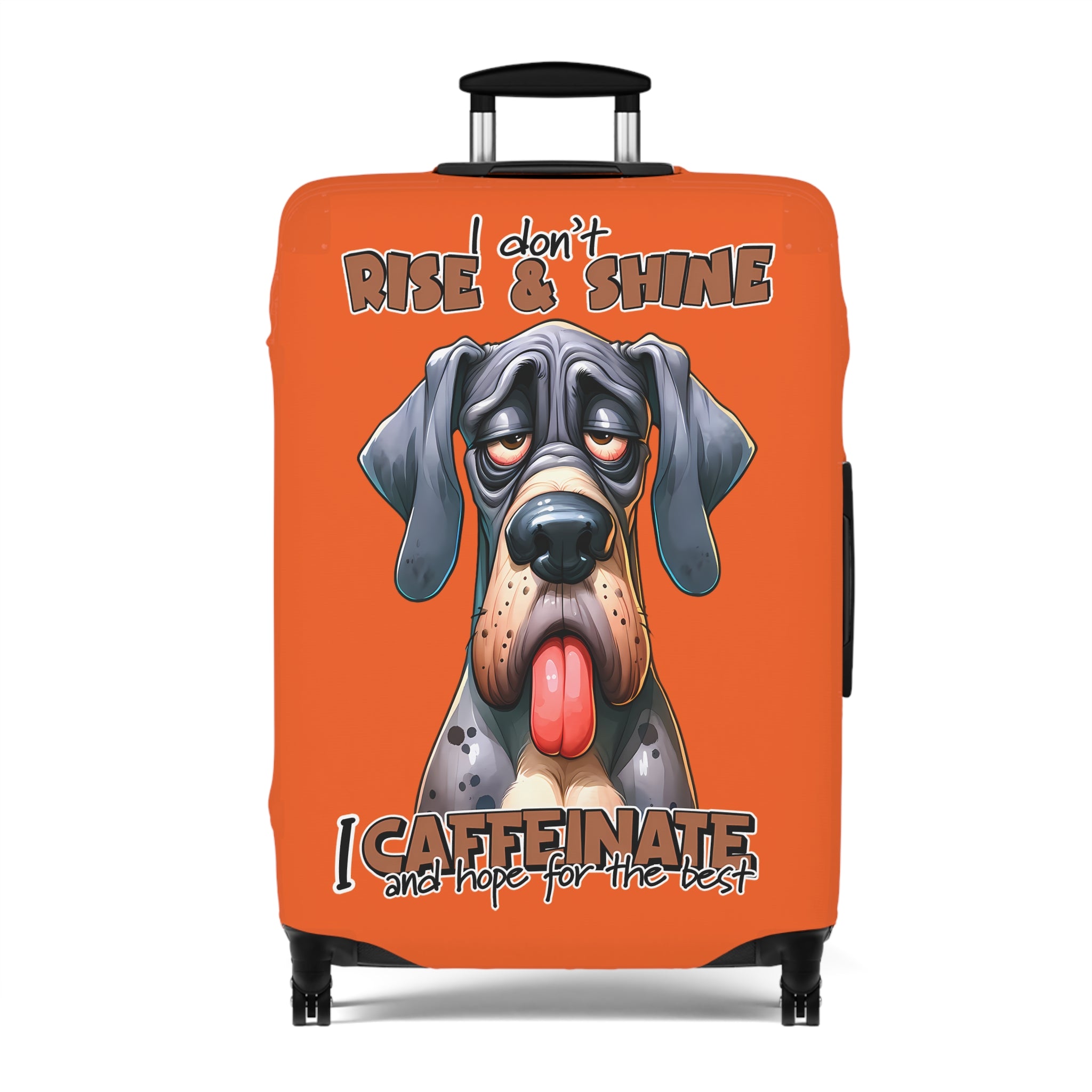 Funny Dog Luggage Cover, I Don't Rise and Shine I Caffeinate Luggage Cover, Dog Lover Gift, Humorous Luggage Cover, Lazy Dog Design, Cute Canine Art Luggage Cover