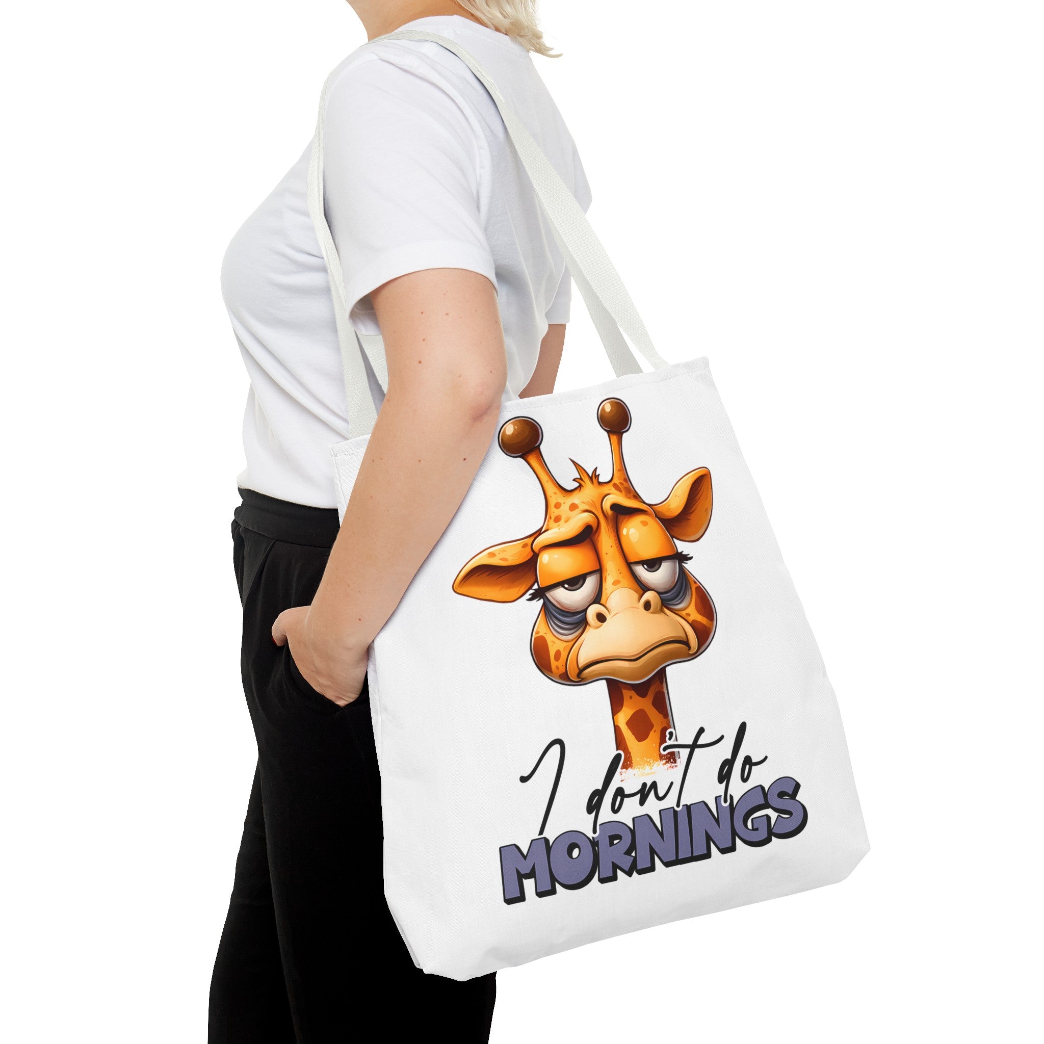 Funny Giraffe Tote Bag, I Don't Do Mornings Design, Cute Animal Quote Gift, Humorous Shopping Bag, Reusable Grocery Bag, Eco-Friendly Tote Tote Bag