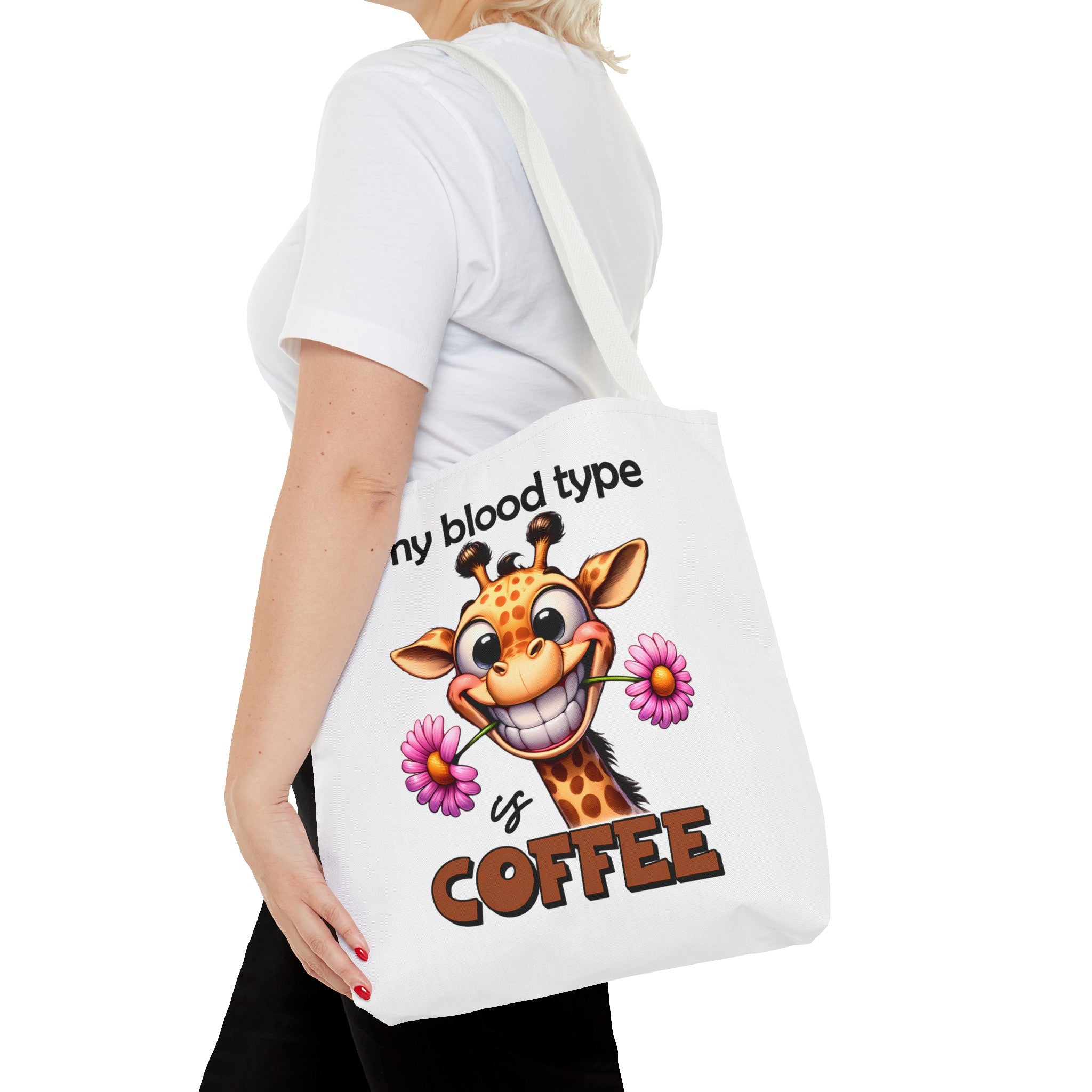 Funny Giraffe Tote Bag, My Blood Type is Coffee Tote Bag, Cute Animal Tote Bag, Fun Coffee Lover Gift, Quirky Giraffe Art Bag Tote Tote Bag