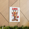 Cute Giraffe Love Wall Art, Coffee Quote Poster, Quirky Animal Decor, Fun Giraffe Illustration, Heart Glasses Artwork, Romantic Coffee Print Canvas Gallery Wraps