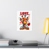 Love Is In The Air Giraffe Wall Art, Coffee Quote Poster, Heart Glasses Giraffe Print, Rose In Mouth Giraffe Decor, Cute Animal Lover Gift Matte Vertical Posters